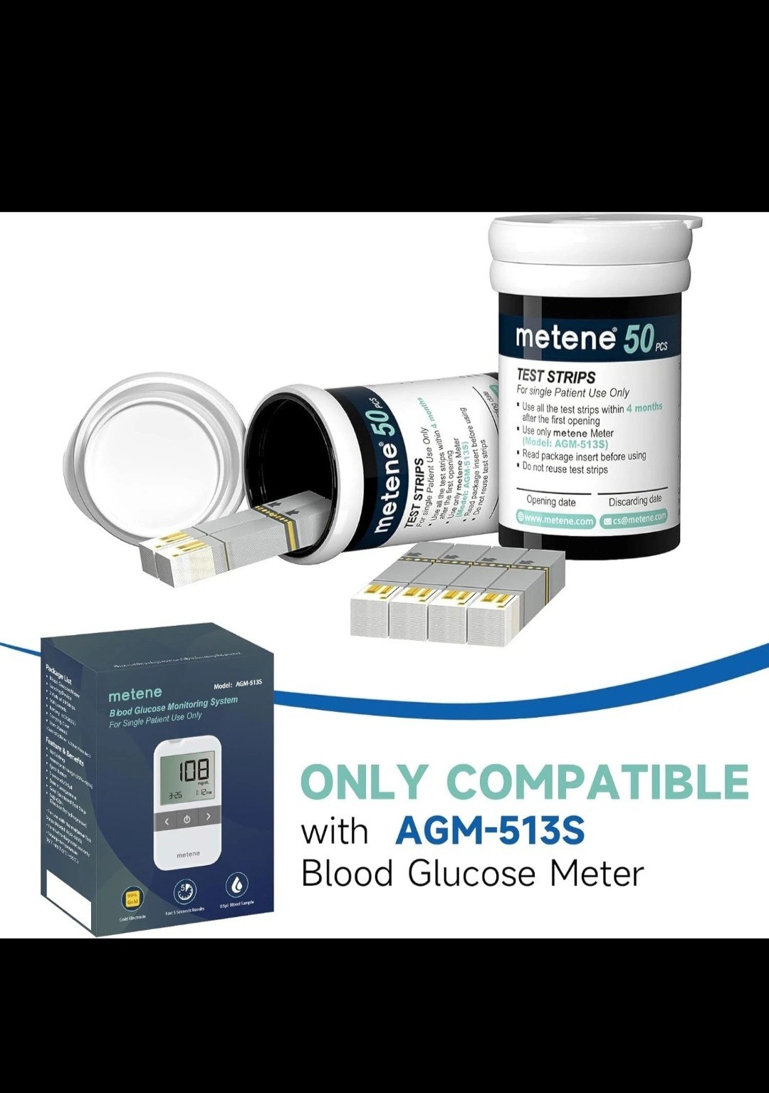 Metene AGM-513S Test Strips for Diabetes, 100 Count 100 Count(Pack of 1)
