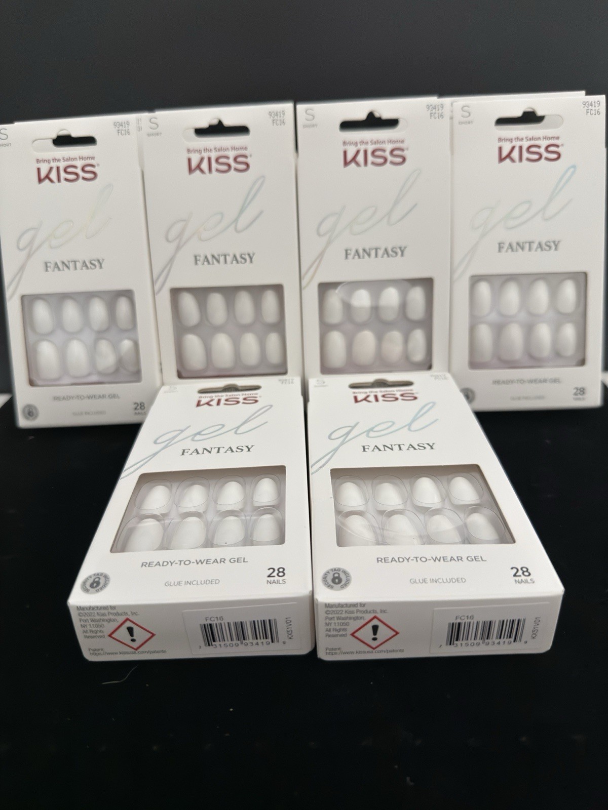 *10* KISS Gel Fantasy White Shiny Gel Press-On Nails Short Oval Full Cover Glue
