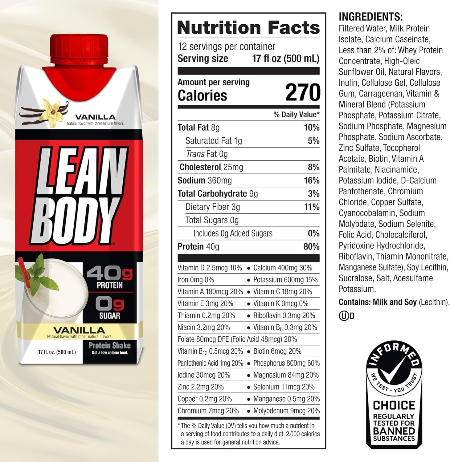 Labrada Lean Body Protein Shake 40G Protein Ready To Drink 17 Fl Oz Pack Of 12