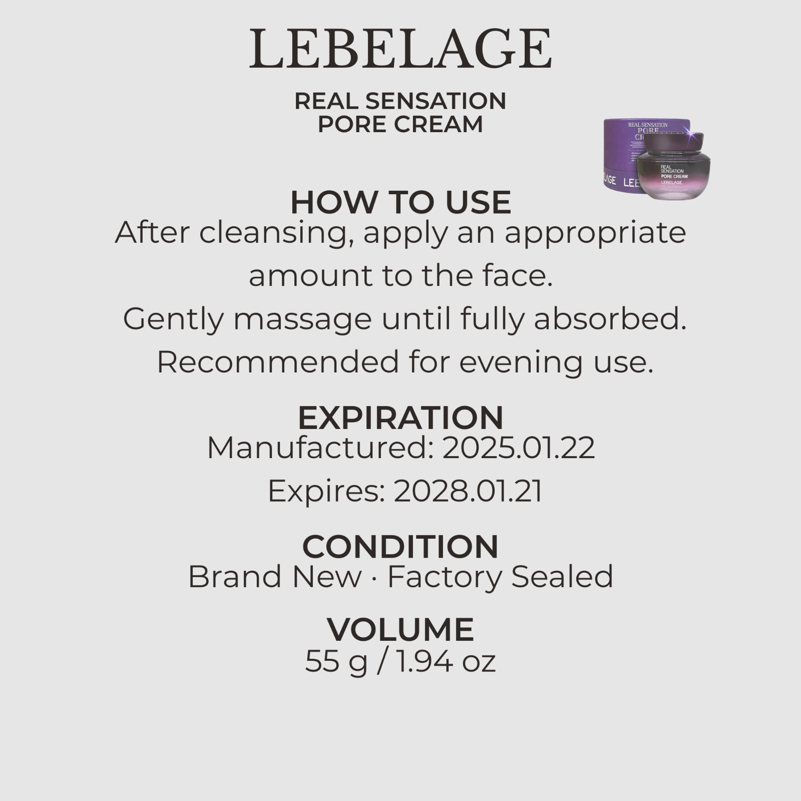 LEBELAGE Real Sensation Pore Cream 55g (1.94oz) · K-Beauty · New · Made in Korea