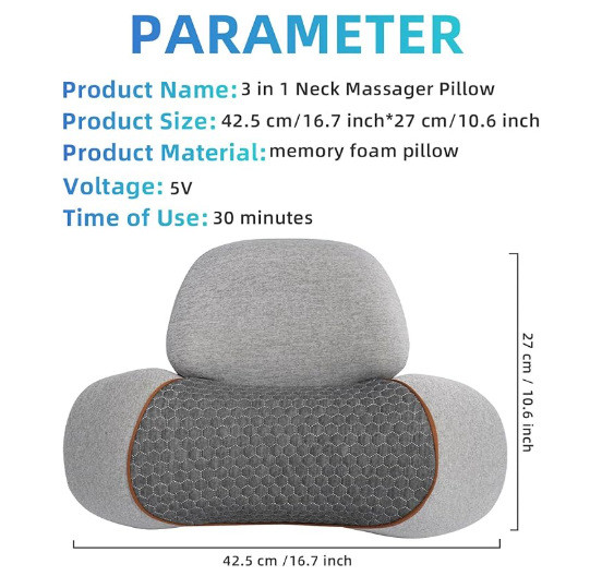 3 in 1 Electric Neck Massager Pillow, Thera Pillow Traction Massager with Heat
