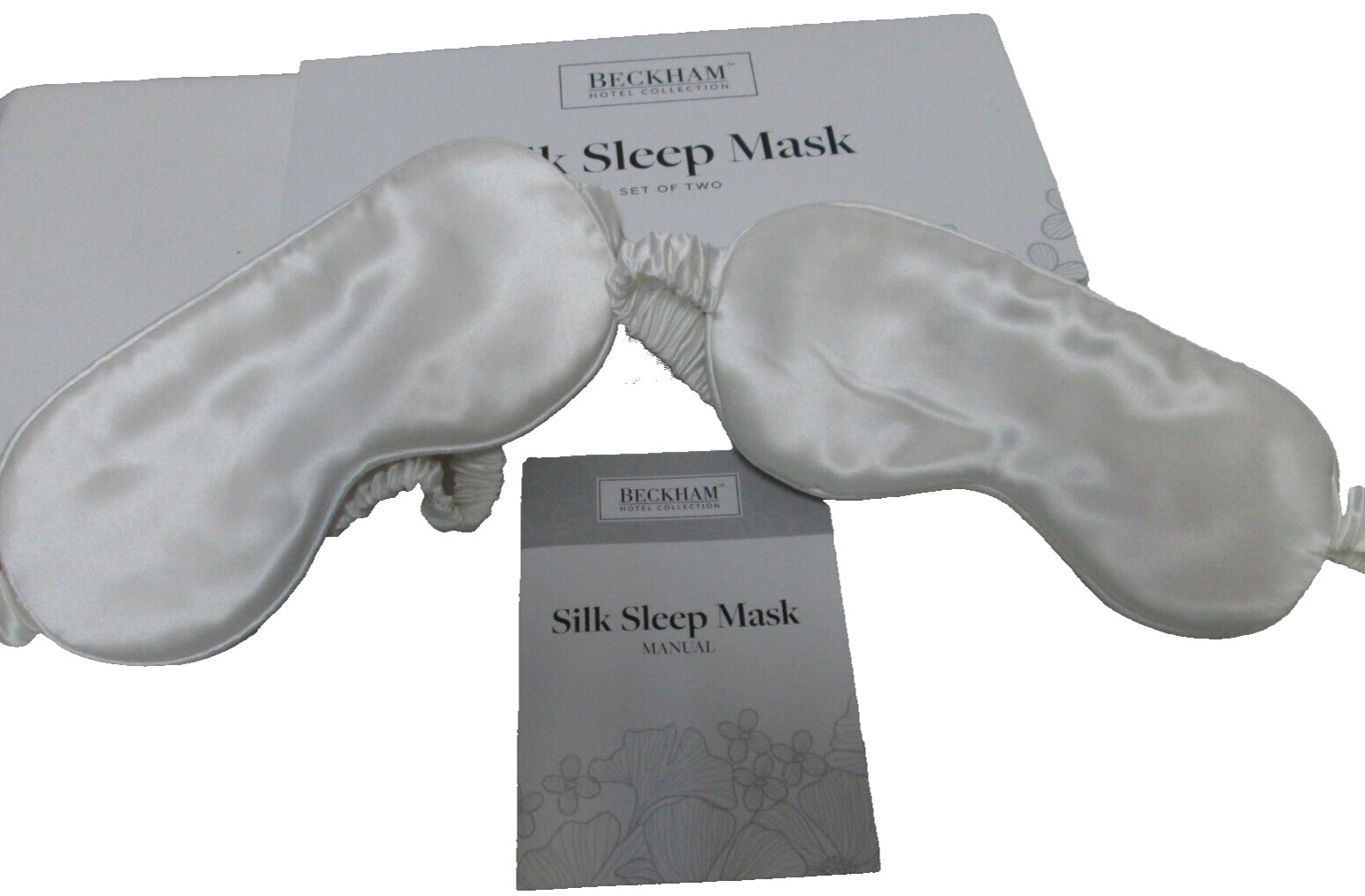 Beckham Hotel Collection 100% Silk Mulberry Sleep Masks white Set 2 NEW NIB NWT