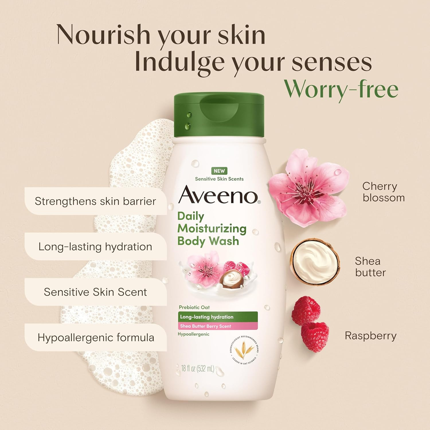 Aveeno Daily Moisturizing Body Wash with a Shea Butter Berry Scent & Soothing Pr
