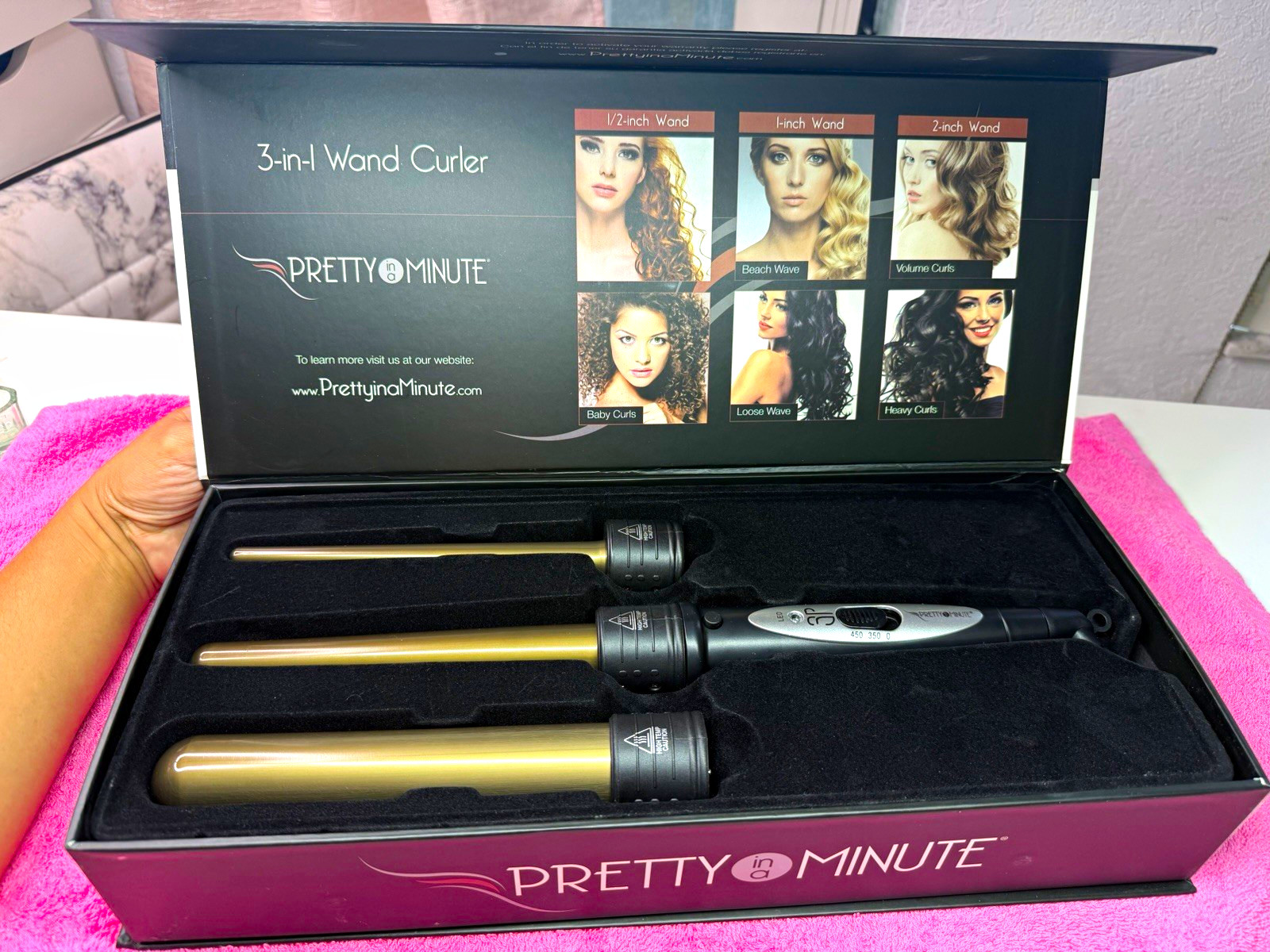 Pretty in a Minute 3-in-1 Wand Curler 1/2 1 2in Titanium/Ceramic 450F
