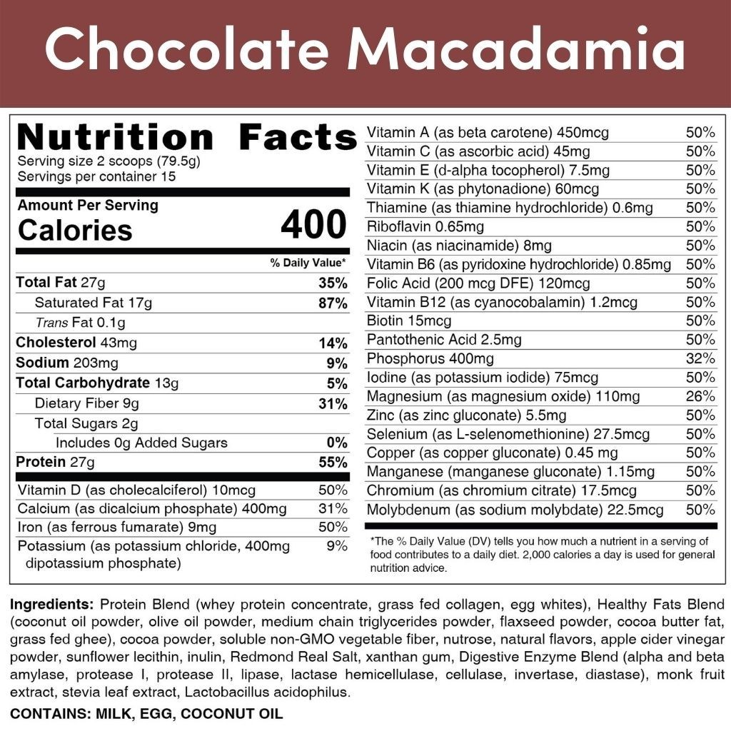 HLTH Code Complete Meal Shake Chocolate Macadamia Keto Low Carb 15 Meals