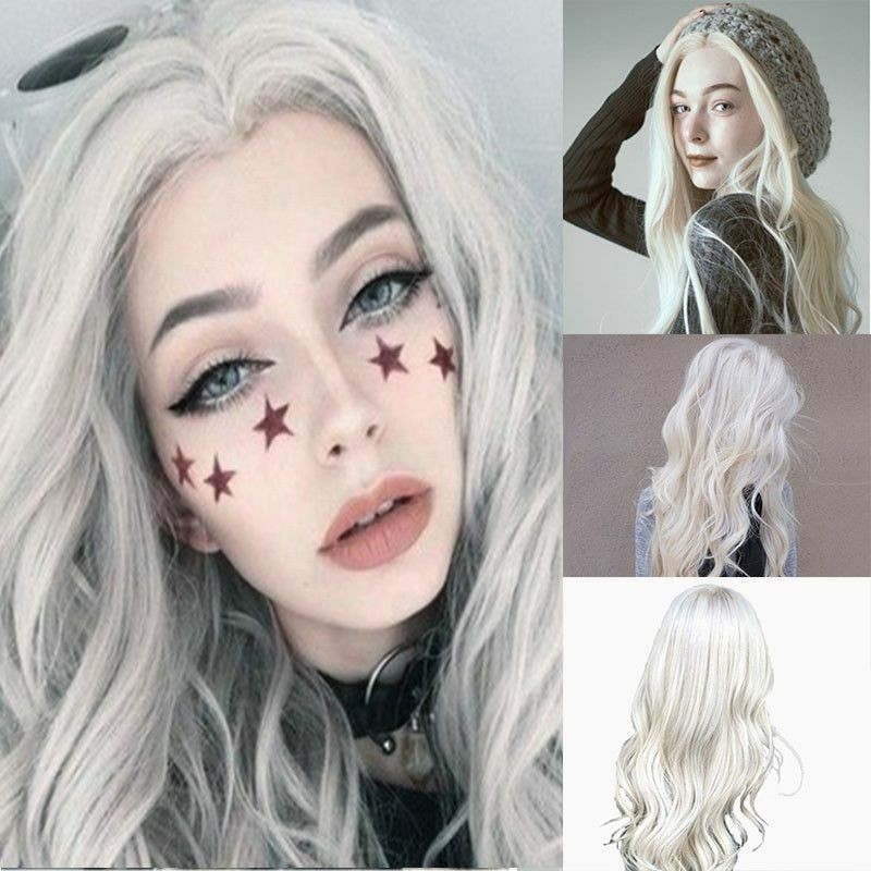 Role Playing With Long Curly Hair Large Wavy Black Gray Dyed Wigs Silver White