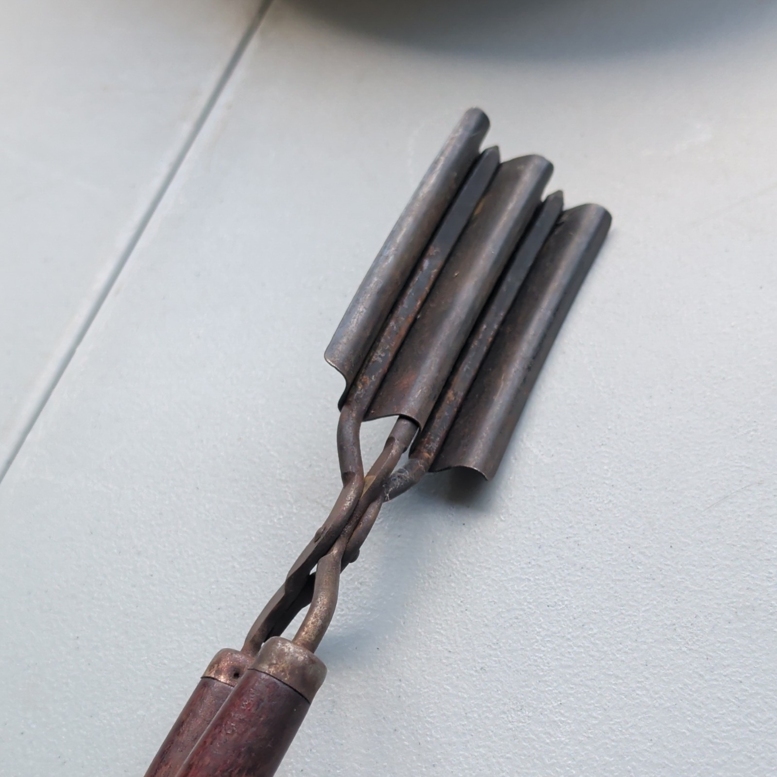 Vintage Metal Multi-Barrel Hair Crimper Waver Curling Iron Wood Handle