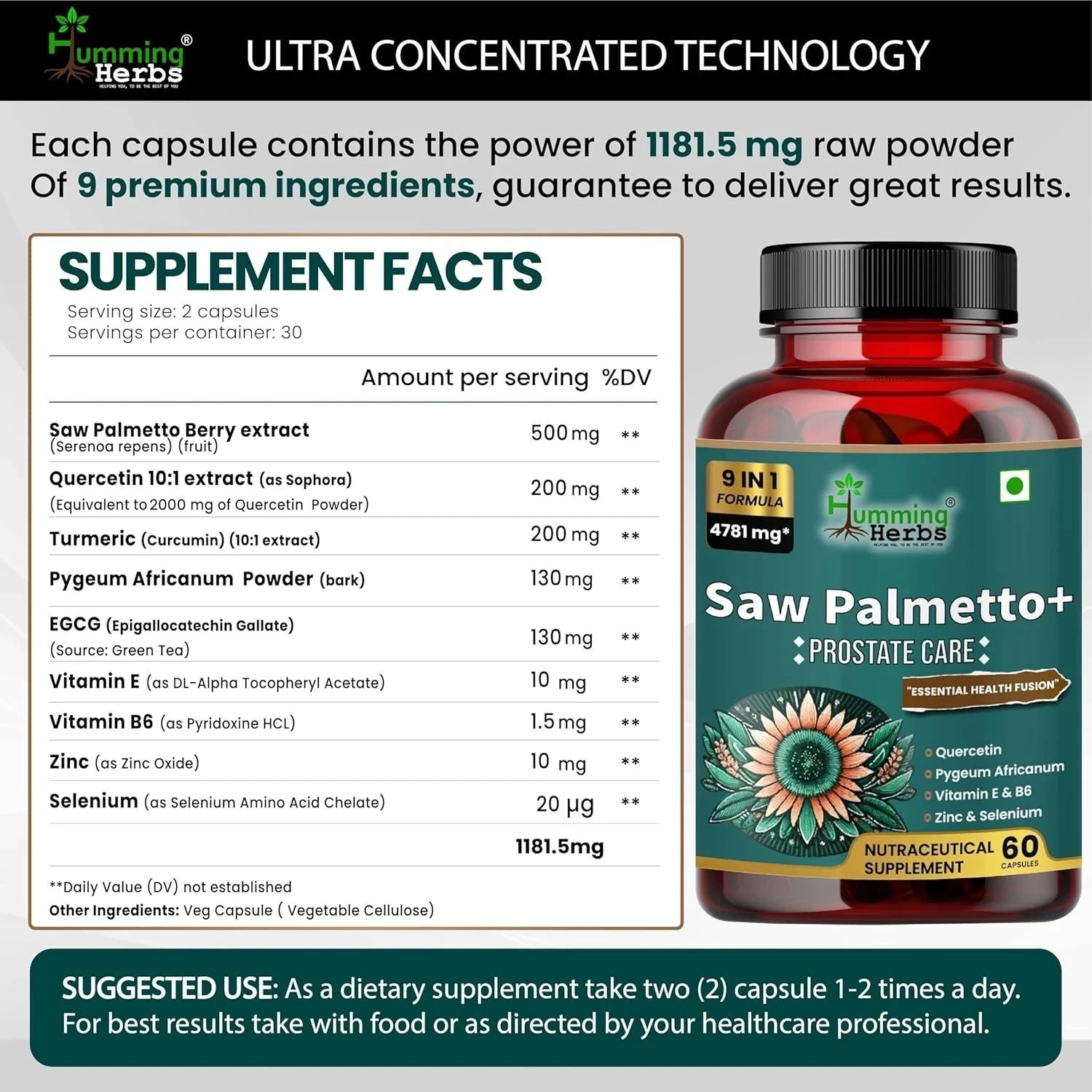 Humming Herbs Saw Palmetto Plus Capsules, 60 Capsules