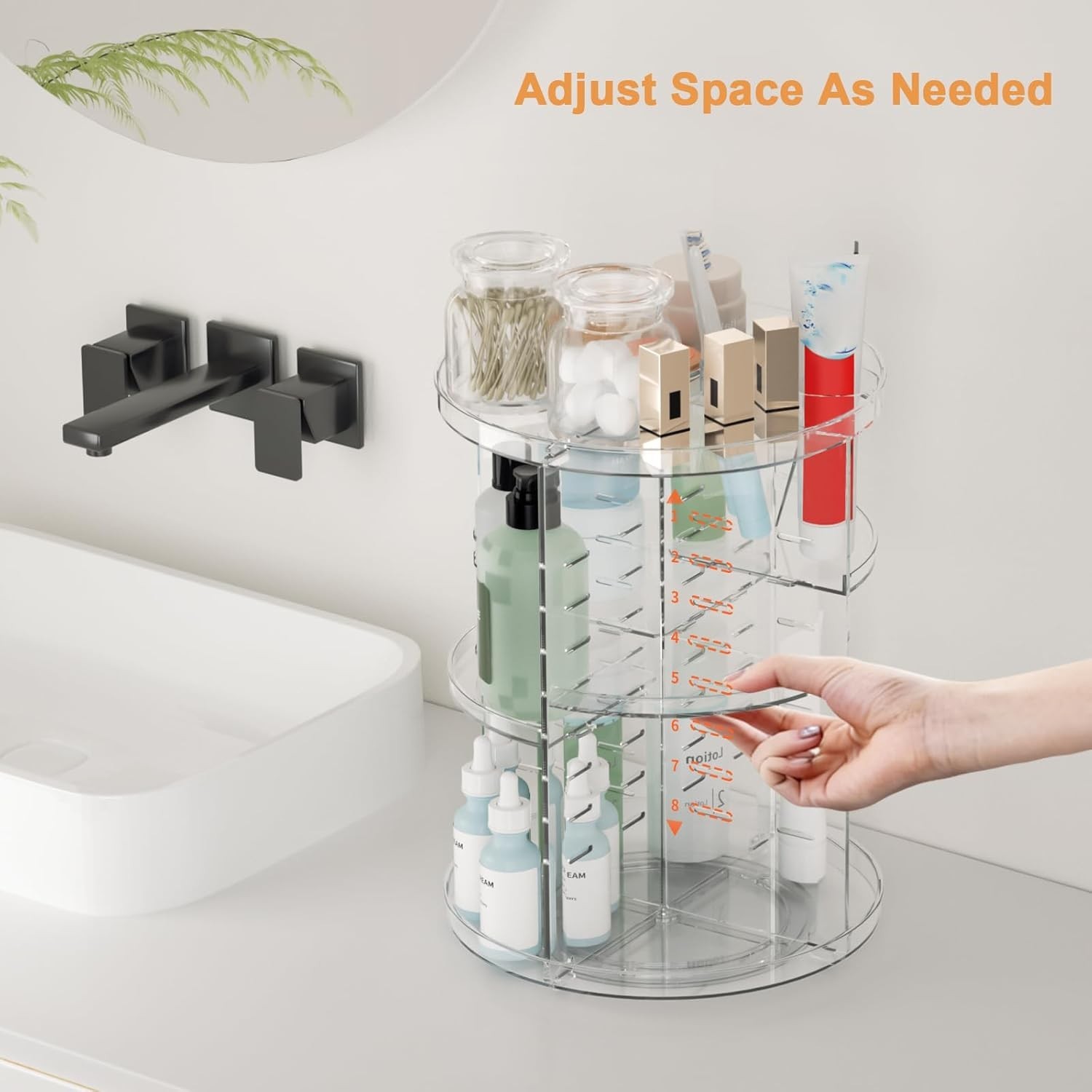 Rotating Makeup Organizer Clear DIY Spinning Skincare Storage Adjustable Layers