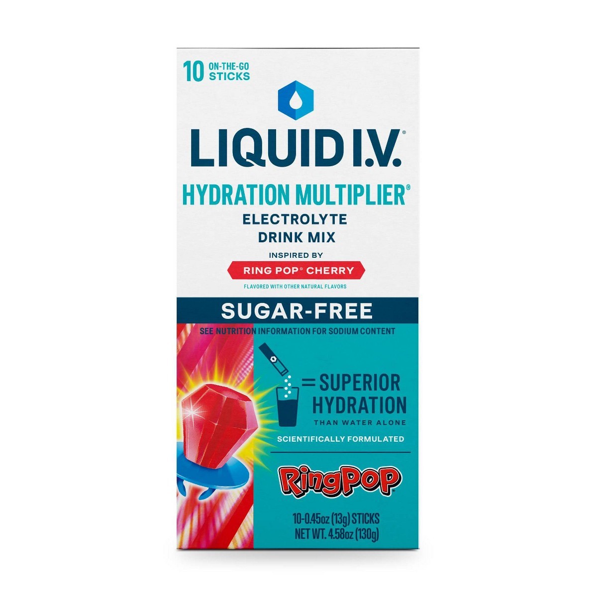 Liquid I.V. Cherry Ring Pop Sugar Free Hydration Multiplier Sports Drink – 10ct