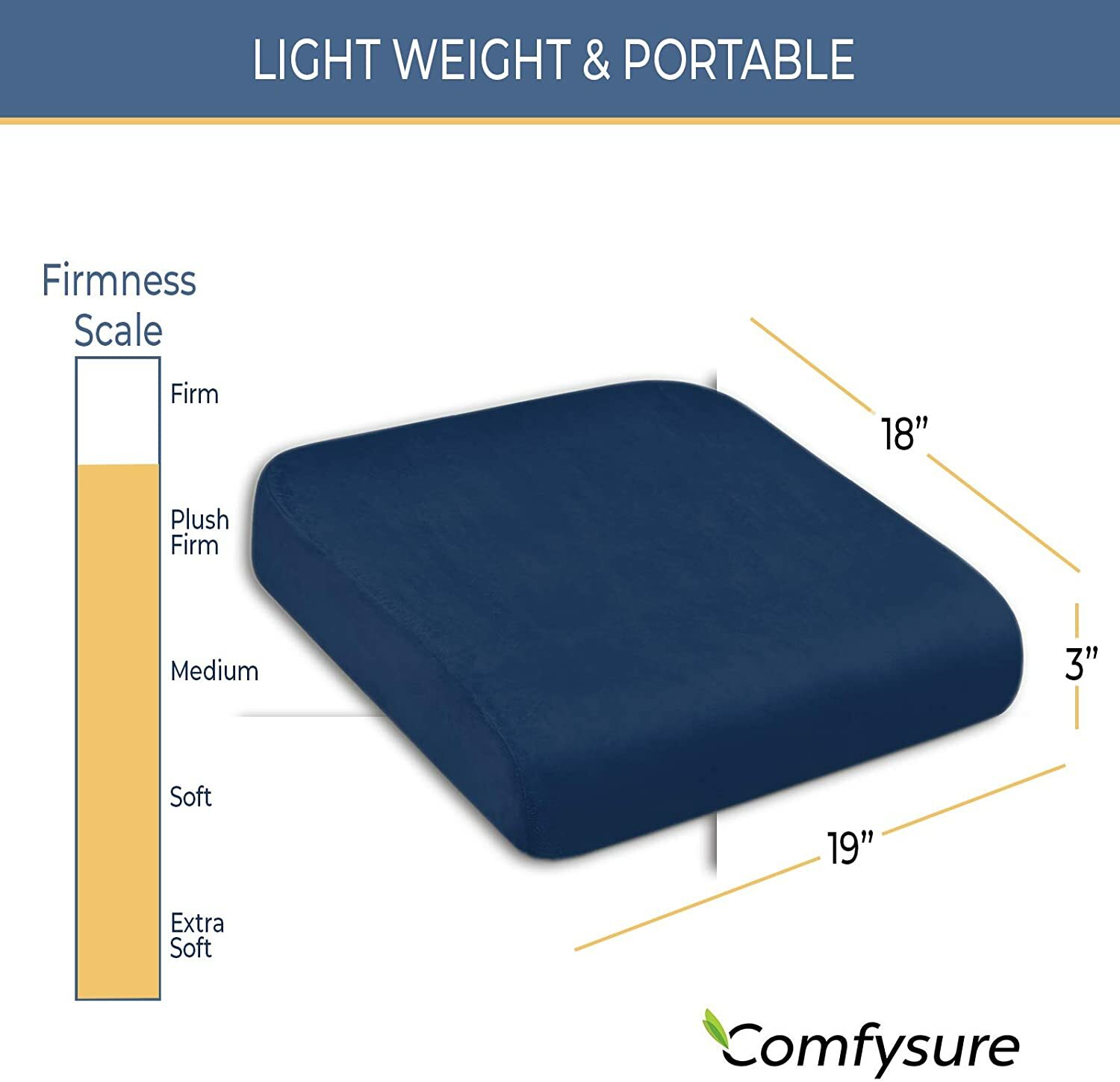 TravelMate Extra Large Memory Foam Seat Cushion Perfect for Office Chair -Velvet