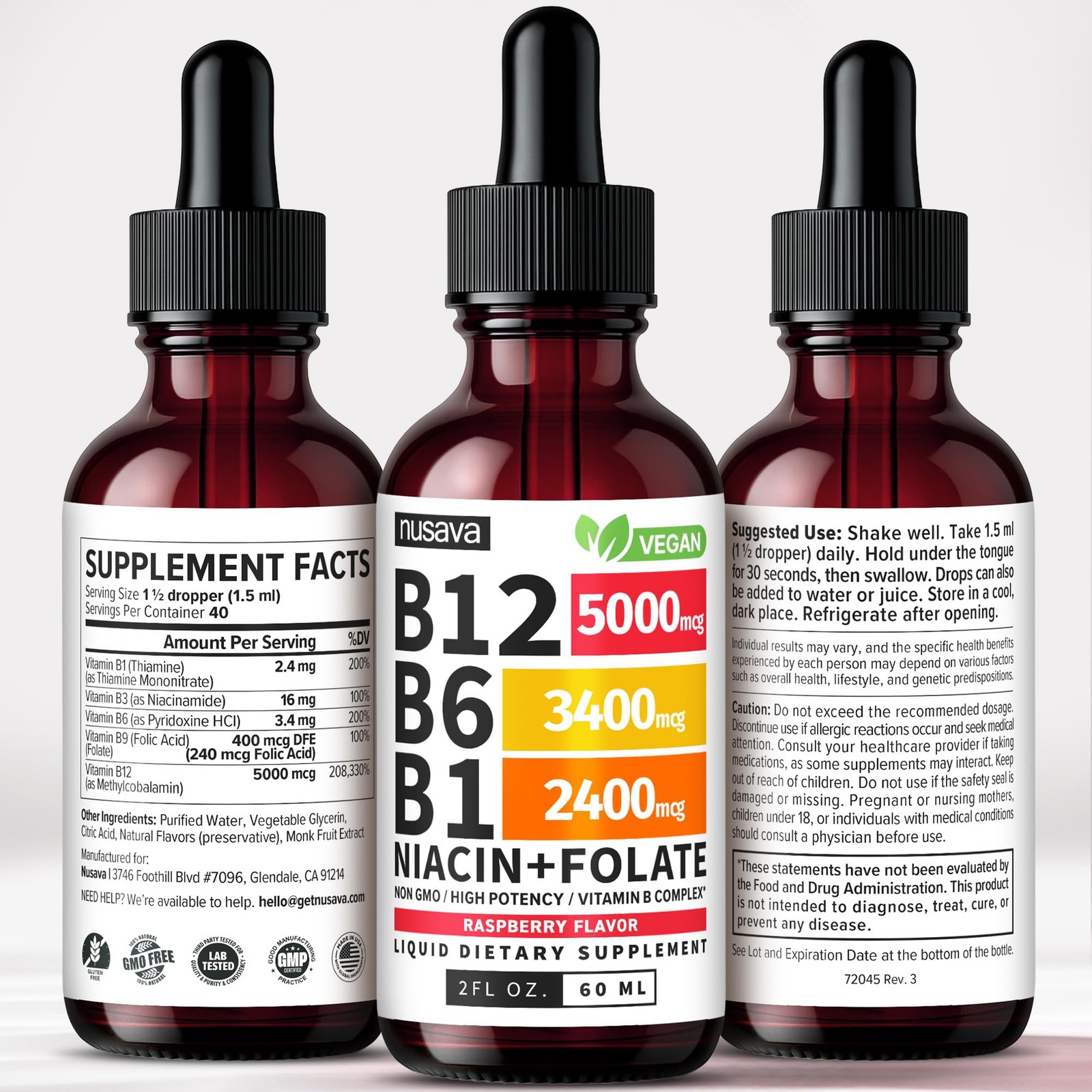 (4 Pack) Vitamin B12 and B6 Drops, B12 Vitamin B Complex – B 12, Raspberry