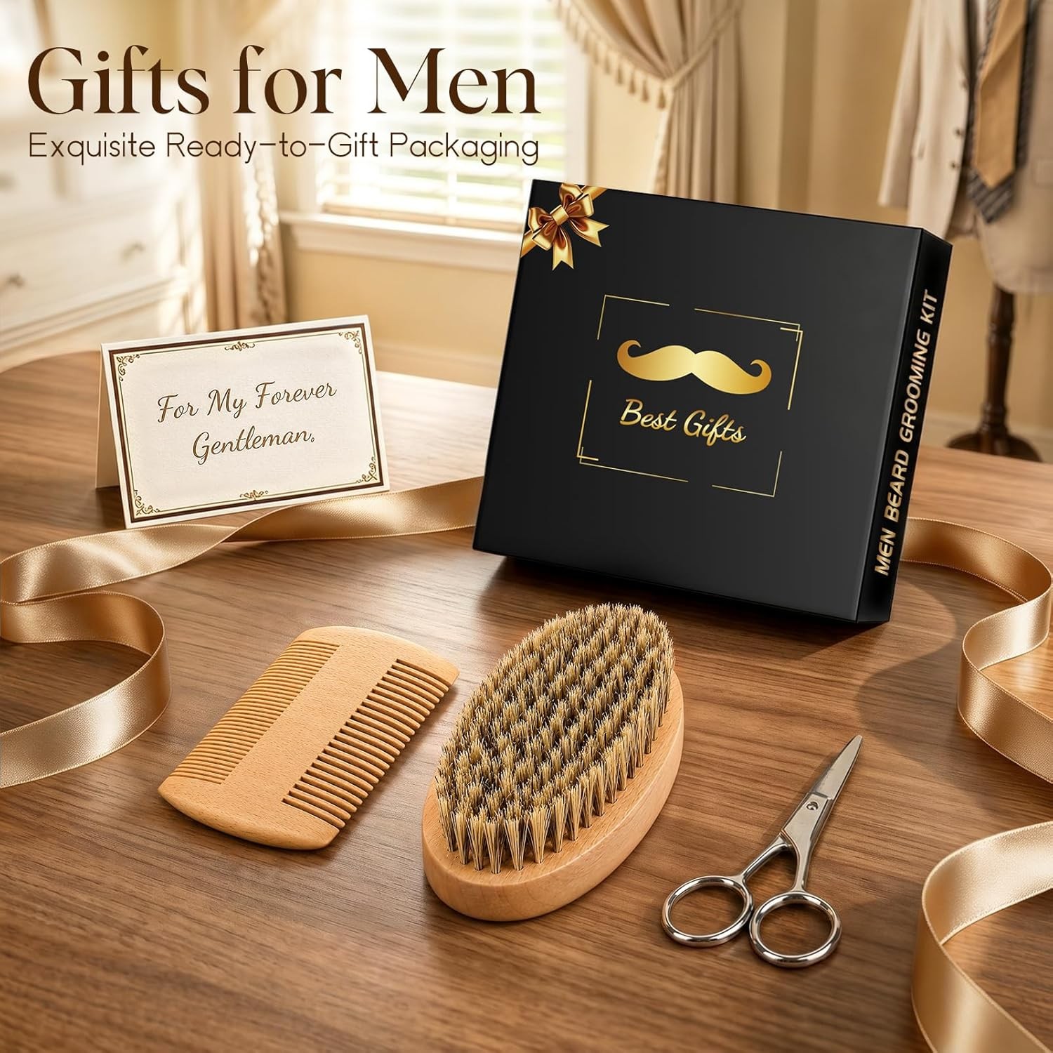 Beard Brush Beard Comb Set for Men Dad Husband: Father’s Day Dad Gifts from Daug