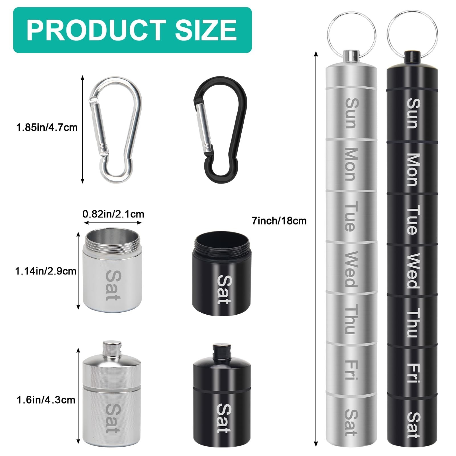 Compact Portable Pill Case Keychain – 2 Pack Waterproof Weekly Organizer for Tra