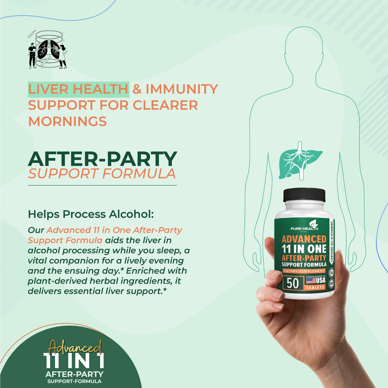 11-in-1 After Party Support Vitamins – Supports Liver Function, Immune System,