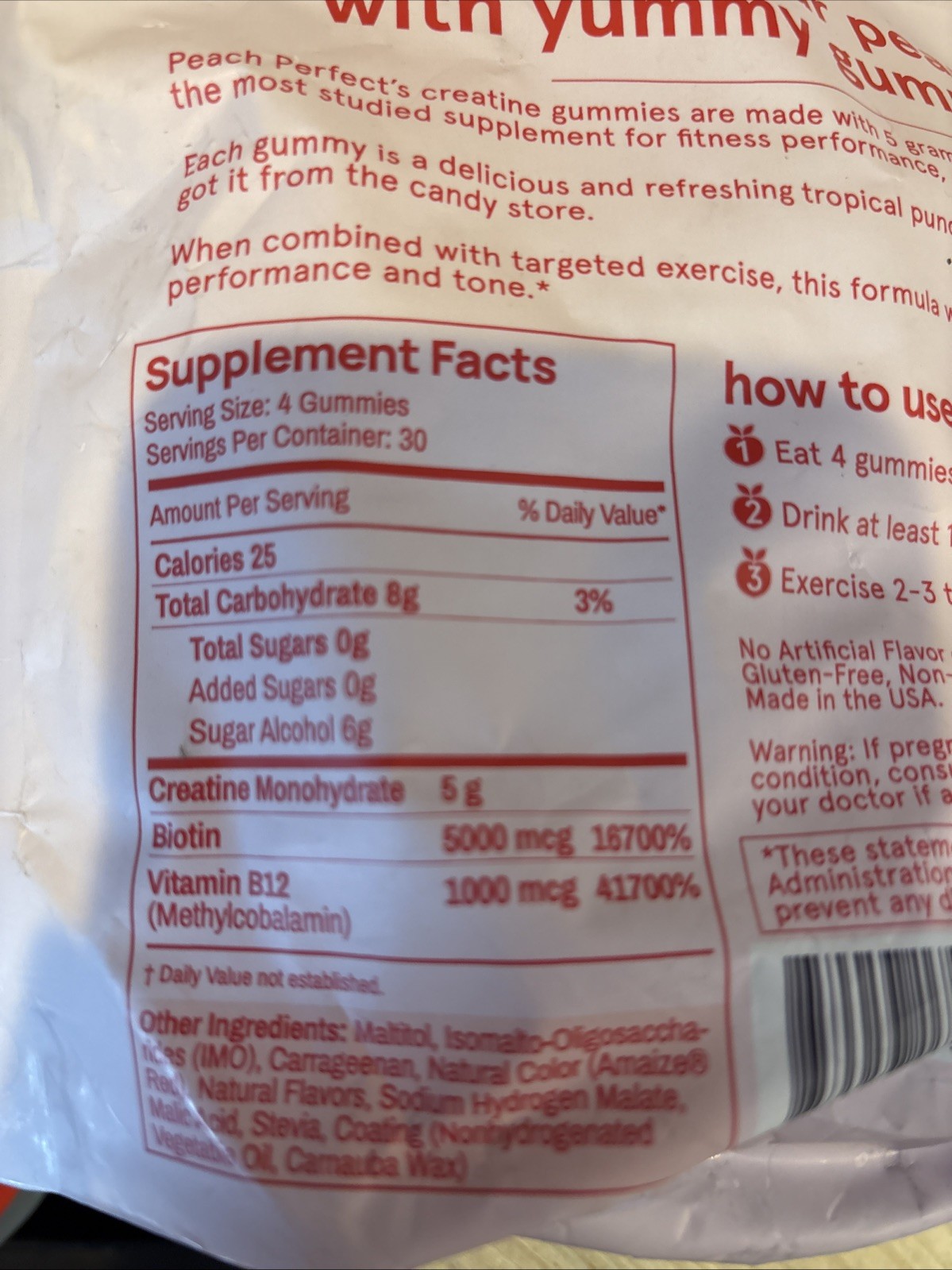 Peach Perfect Creatine Monohydrate Gummies Tropical Punch 120ct Sugar Free 2X