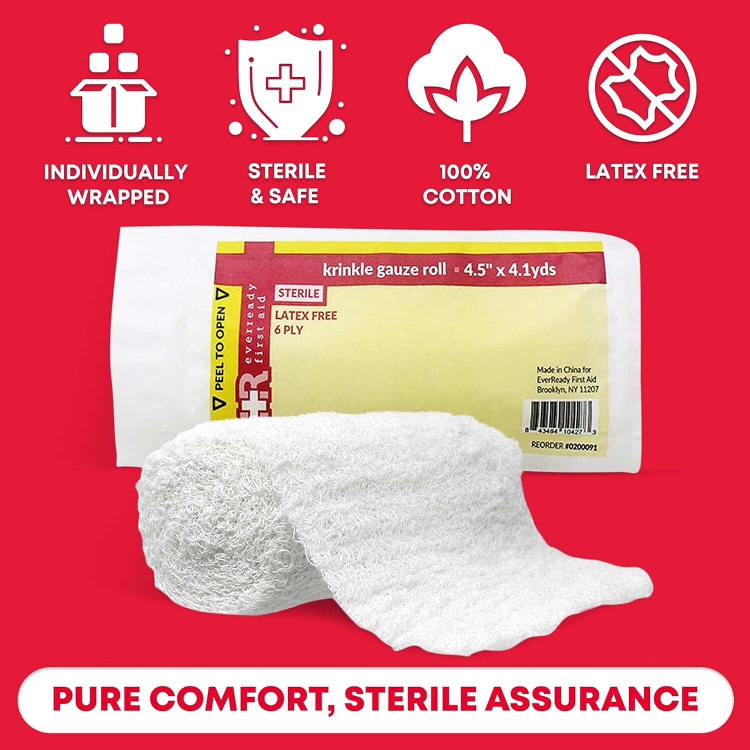 Ever Ready First Aid Sterile Krinkle Kerlix Type 4.5″ x 4.1Yds Bandage – 20 Pack