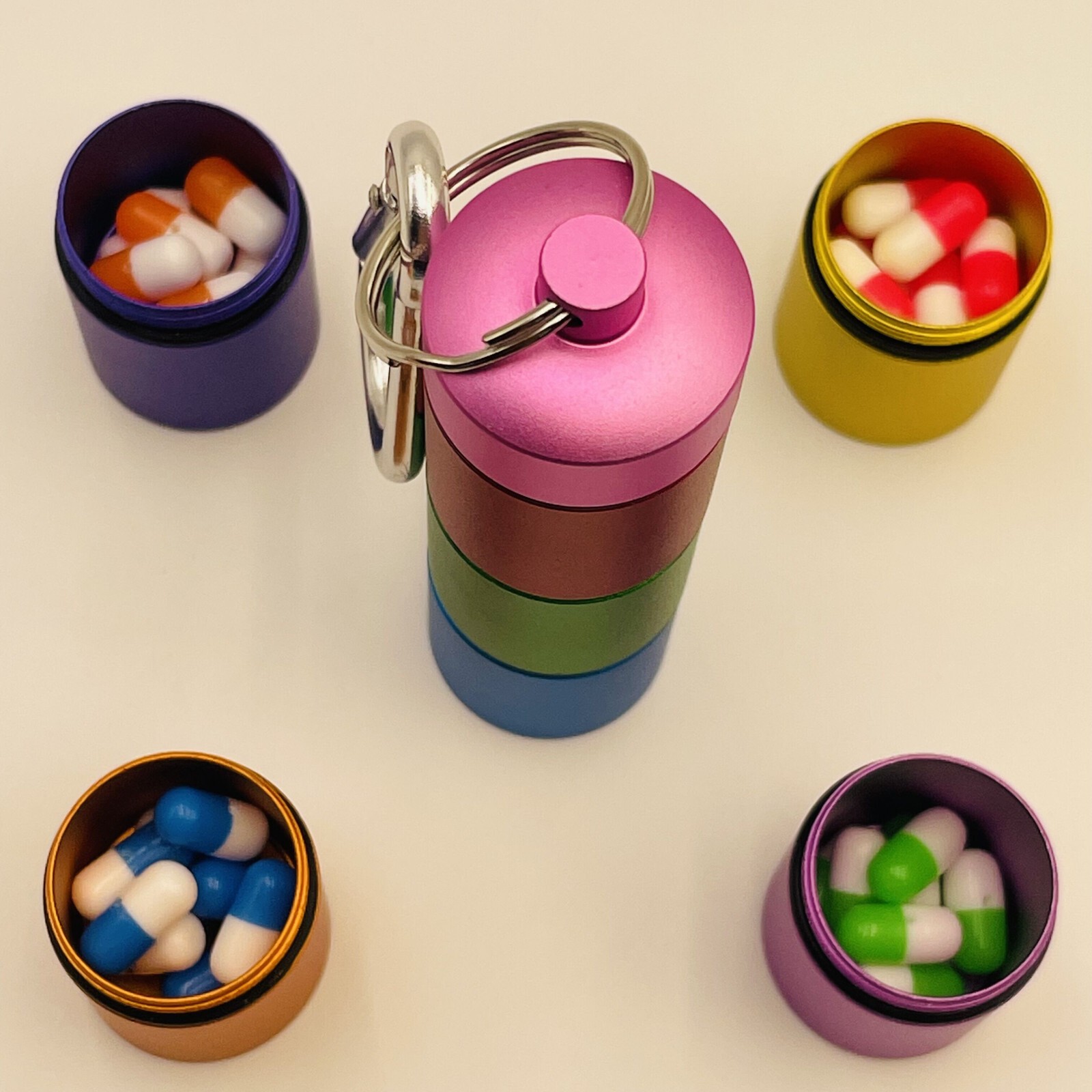 Weekly Metal Pill Box Organizer 7 Day Portable Waterproof Keychain Pill Holder
