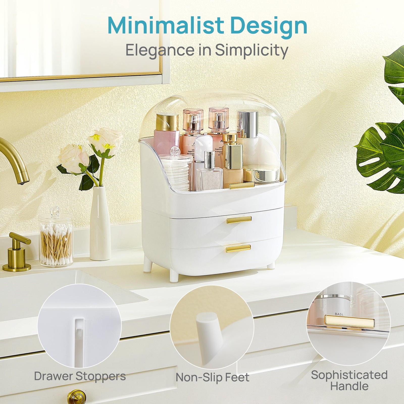 3-Tier Makeup Organizer with Drawers and Lid, Waterproof & Dustproof Skincare Or
