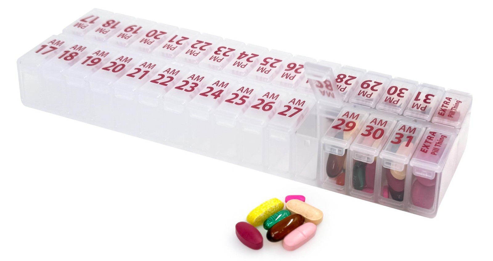 XL Monthly Pill Organizer Set – 31 Day AM/PM Medication Planner – 2 Clear Boxes