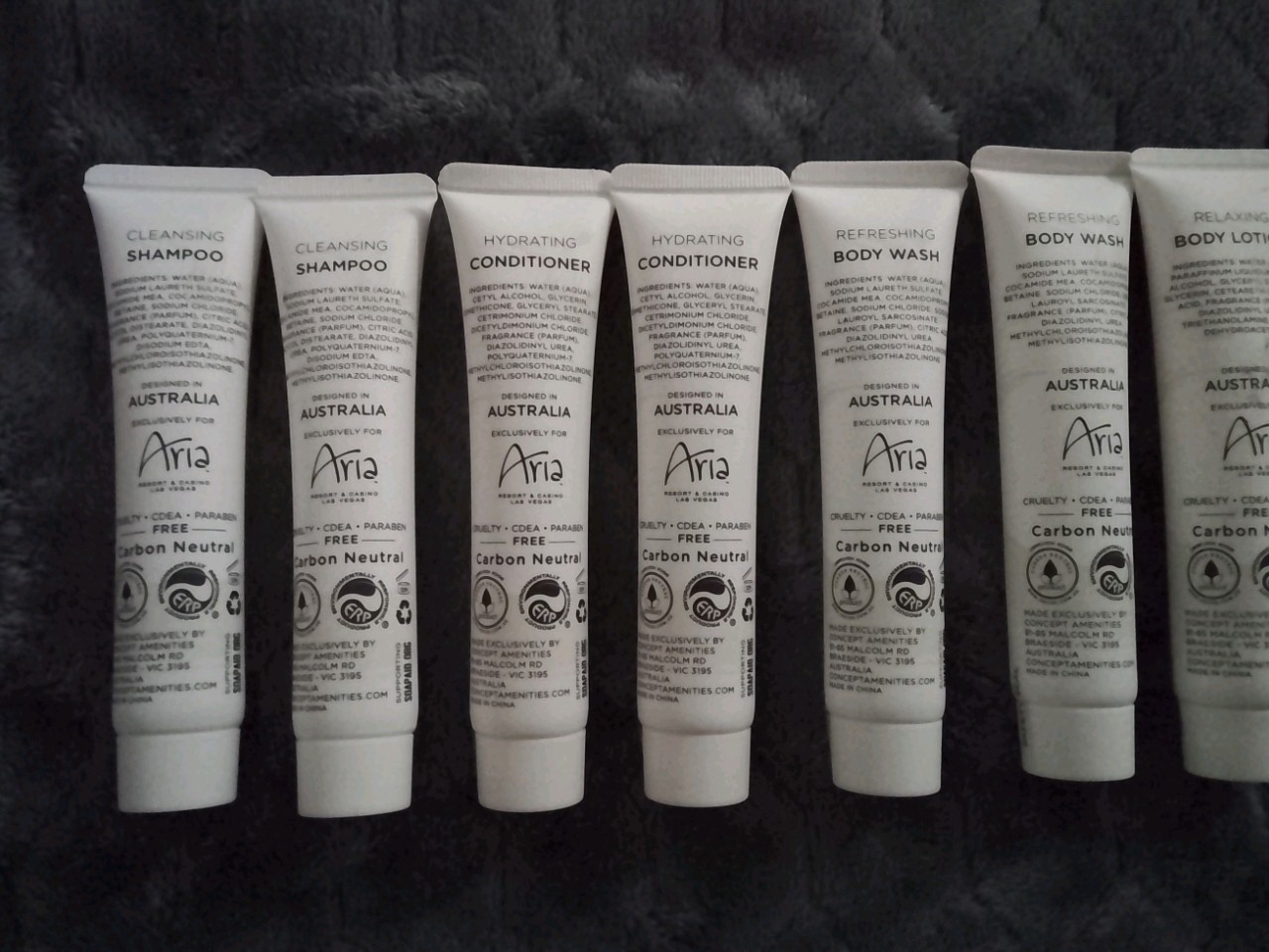Kinu Hair/Skin Care: Shampoo~Conditioner~Body Wash~Lotion Travel Size Set Aria