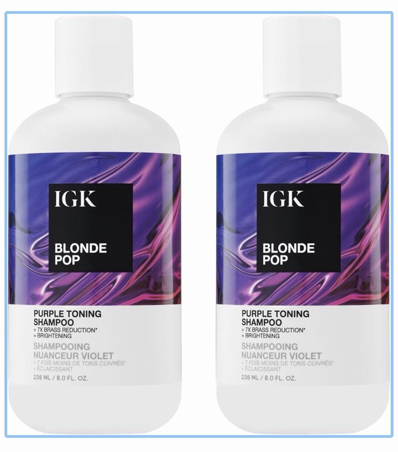 IGK Blonde Pop Purple Toning & Brightening Shampoo 8 fl oz, 2 Bottles