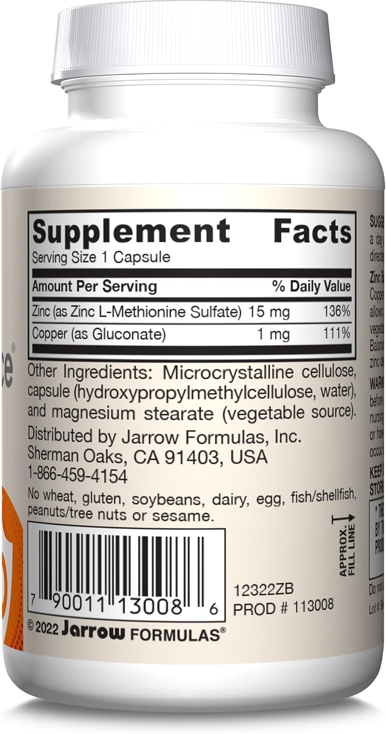 ✨Jarrow Formulas Zinc Balance 15mg 100 Veggie Caps Immune Support – Exp 04/2026