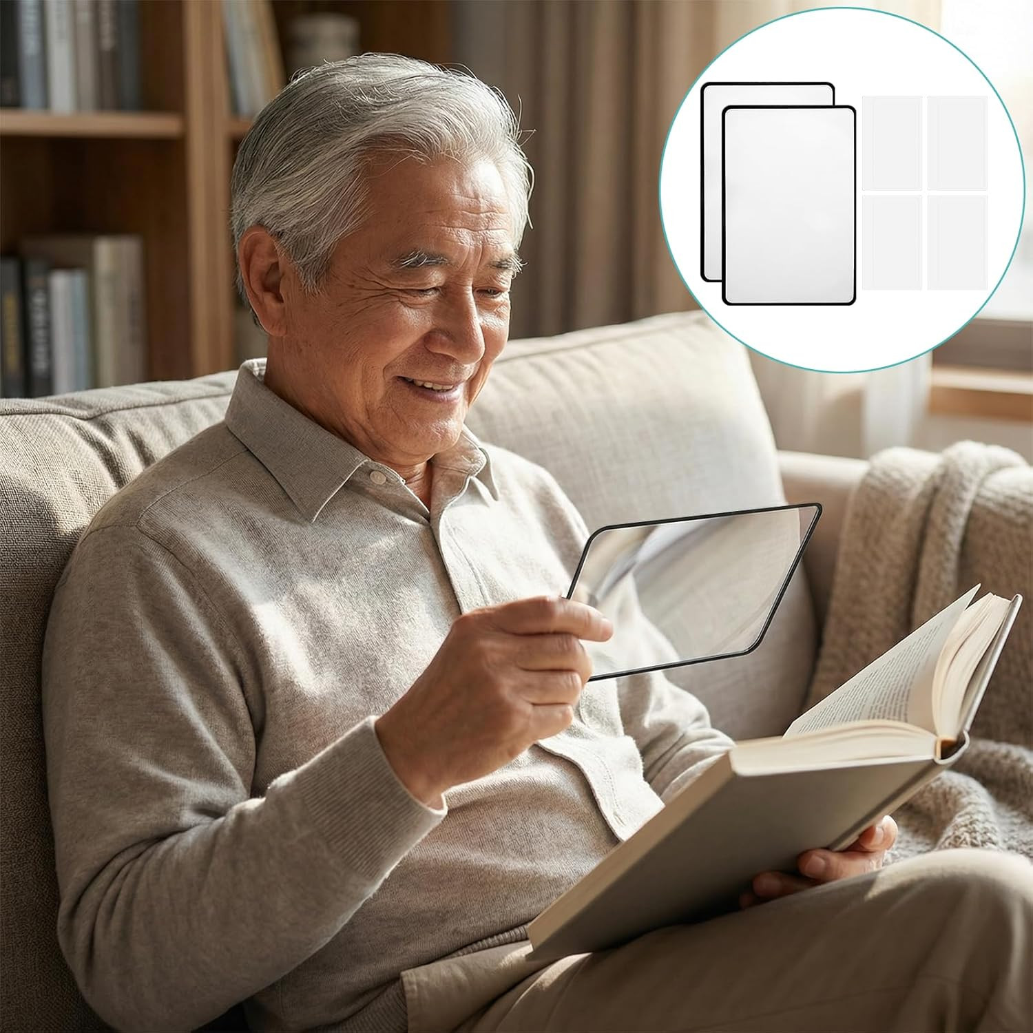 6 PCS Magnifying Sheets 5X 3X, Full Page Magnifier for Reading, Flat Plastic