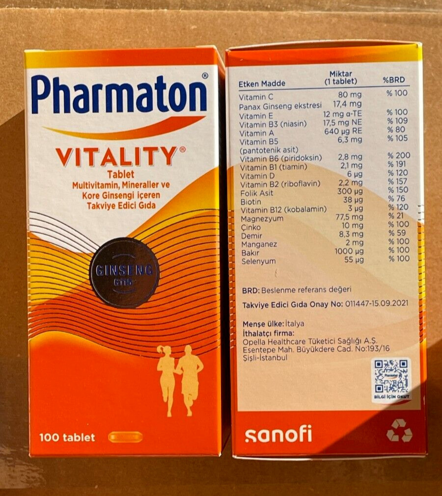 2 x Pharmaton Vitality Multivitamins & Minerals 100 Tablets – 2 PACK