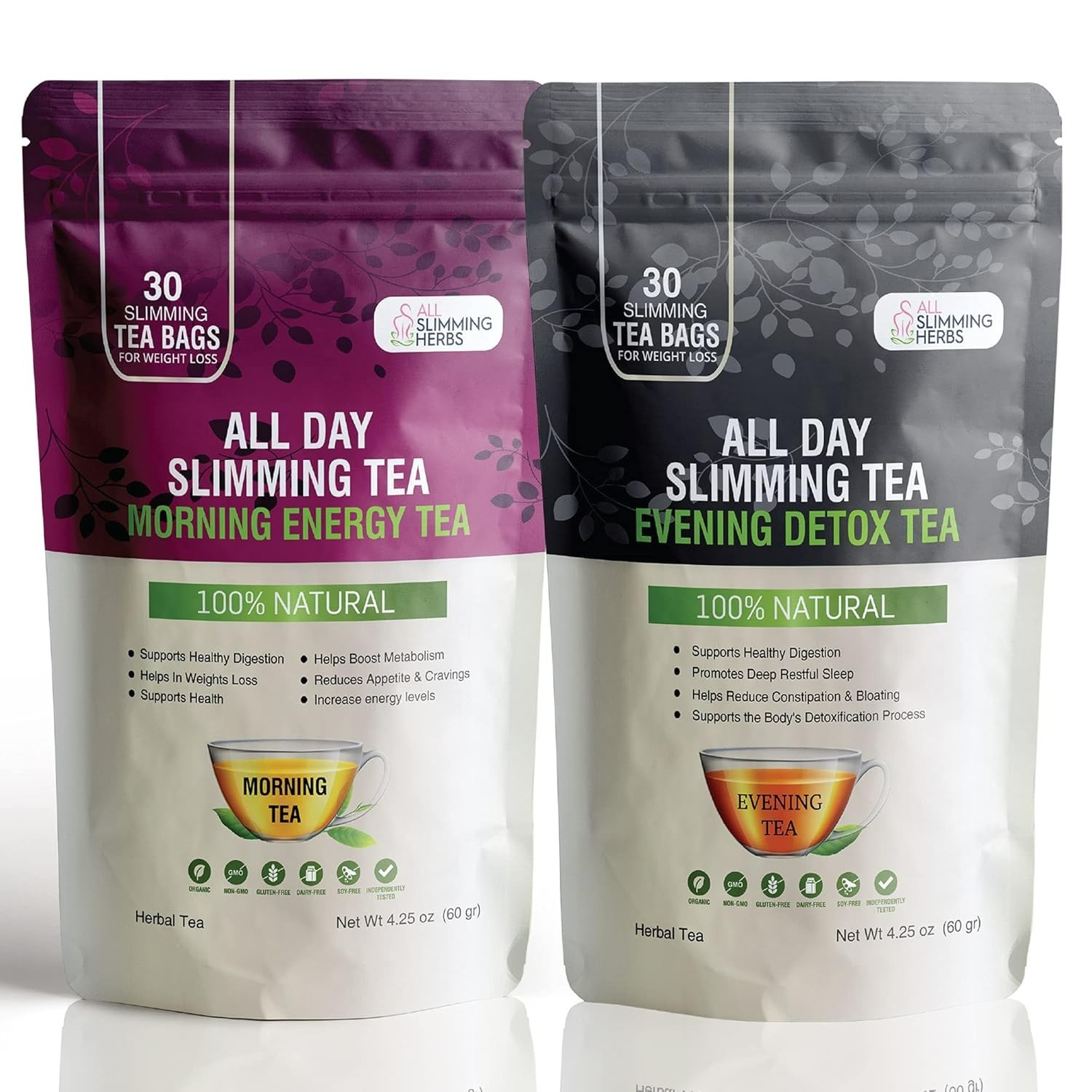 All Slimming Herbs Detox Tea 60 Bags Day Night Weight Loss Energy Flat Tummy