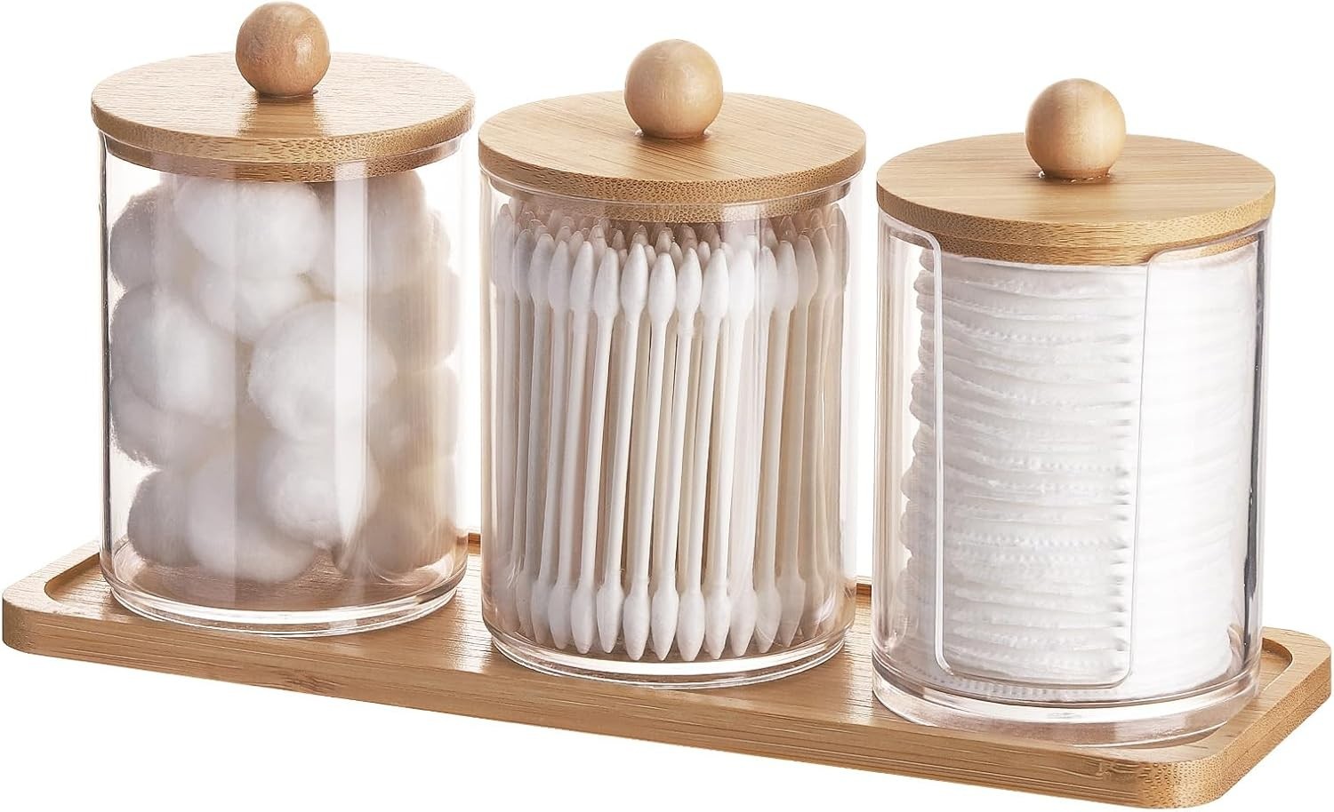Space-Saving 10 oz Bathroom Containers with Dust-Proof Bamboo Lids – 3 Pack