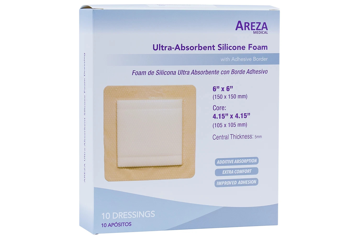 Silicone Foam w/ Super-Absorbent Layer, 6″x6″ – 100 Dressings – Buy in Bulk!