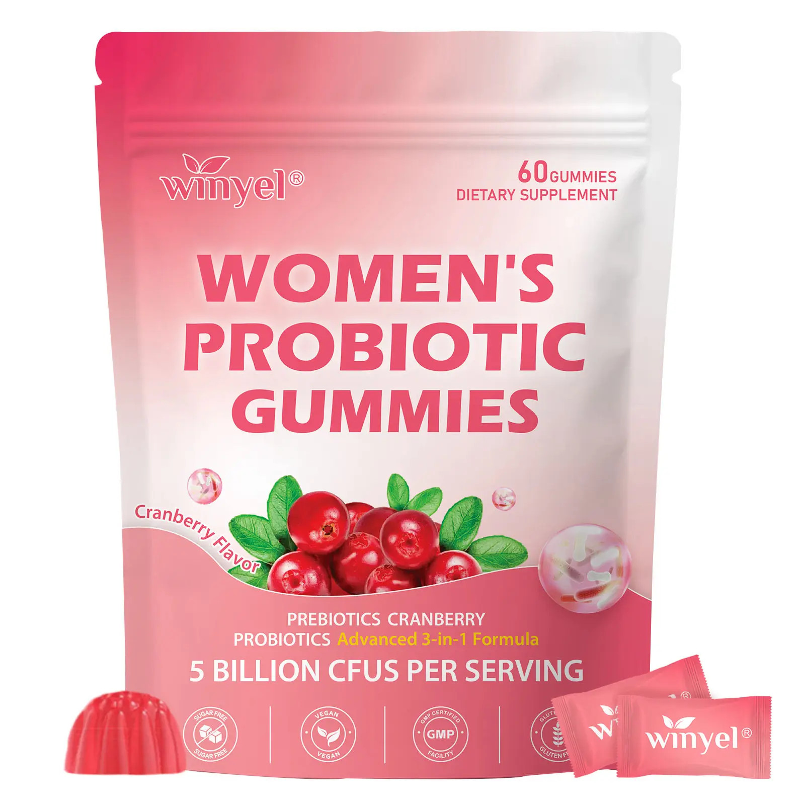 Winyel Women’s Probiotic Gummies Cranberry Flavor 60 Gummies for Body Odor Women