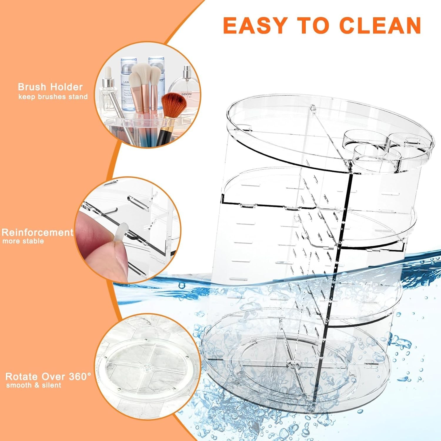 Rotating Makeup Organizer Clear DIY Spinning Skincare Storage Adjustable Layers