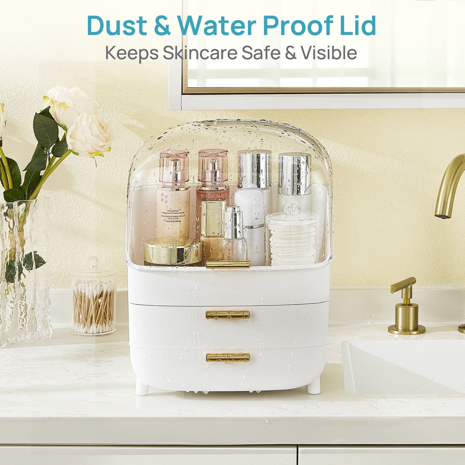 3-Tier Makeup Organizer with Drawers and Lid, Waterproof & Dustproof Skincare Or