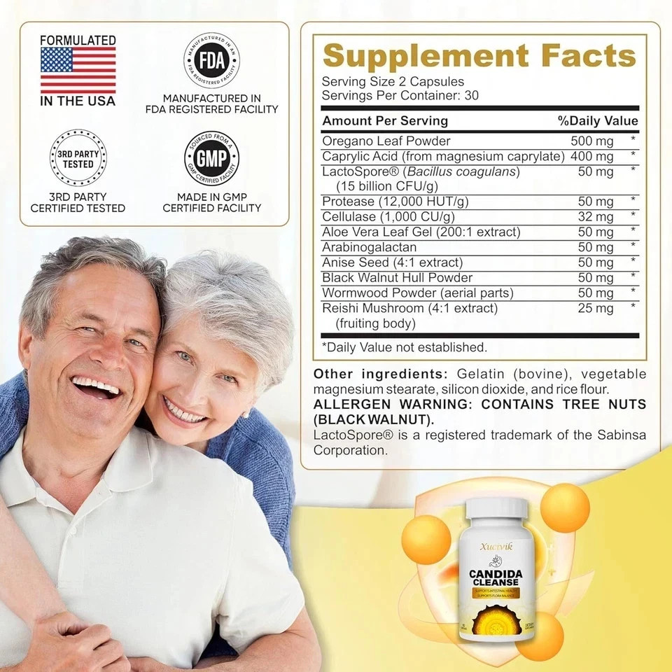 Candida Cleanse 60 Softgels Gut & Colon Support Natural Herbs Intestinal-