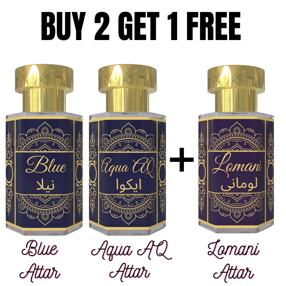 Aqua & Blue Attar Combo with Free Lomani Attar | Alcohol-Free Perfume Oil 6 ml