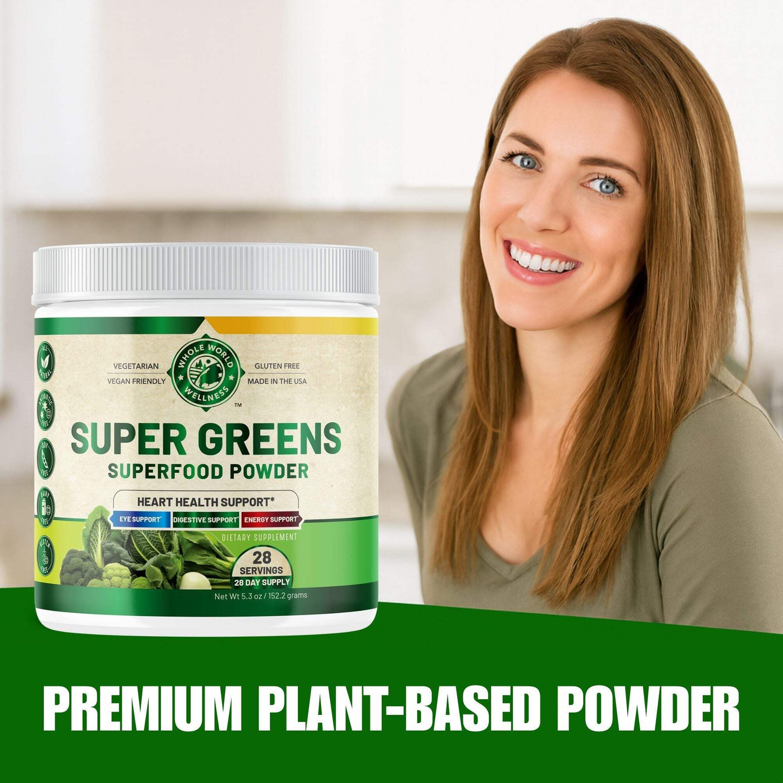 Organic Super Greens Powder Supplement. USA Made.