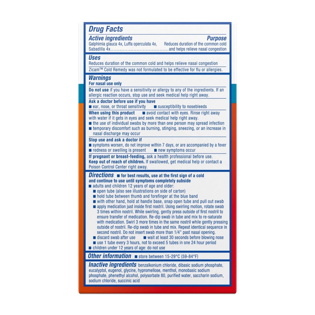 Zicam Cold Remedy Cold Shortening Medicated Zinc-Free Nasal Swabs – 20ct