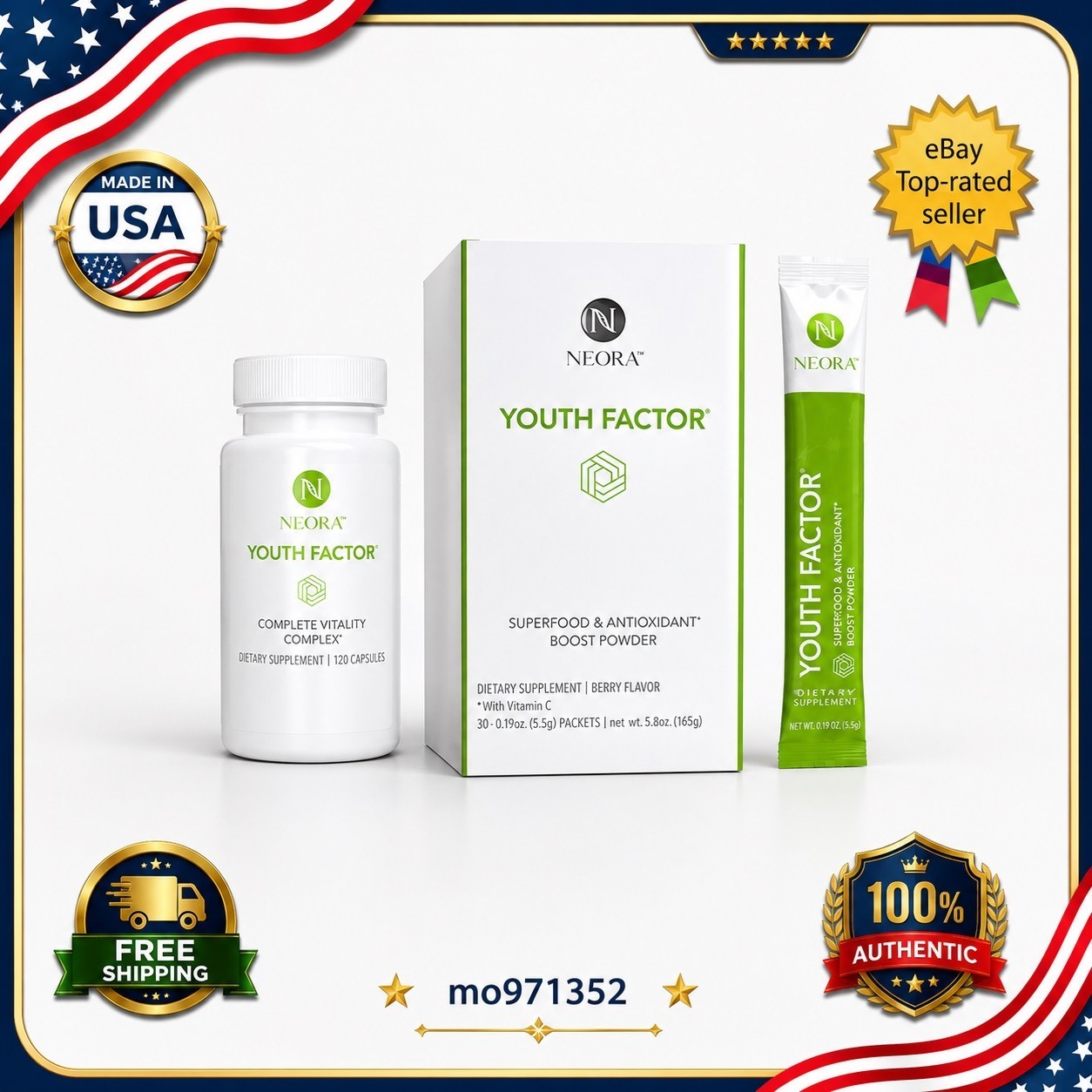 Neora Youth Factor Wellness Combo Pack 30 Capsules + 30 Powder Packets-New🔥❗🔥