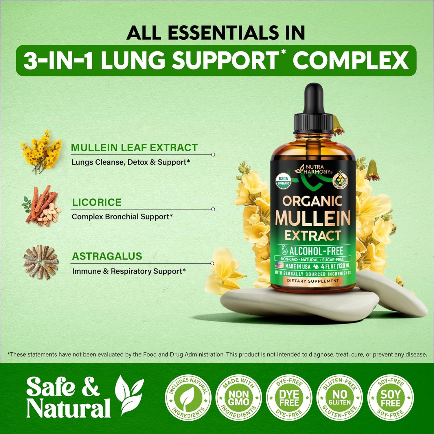 Mullein Drops for Lungs – USDA Organic Liquid – Mullein Leaf Extract Supplement