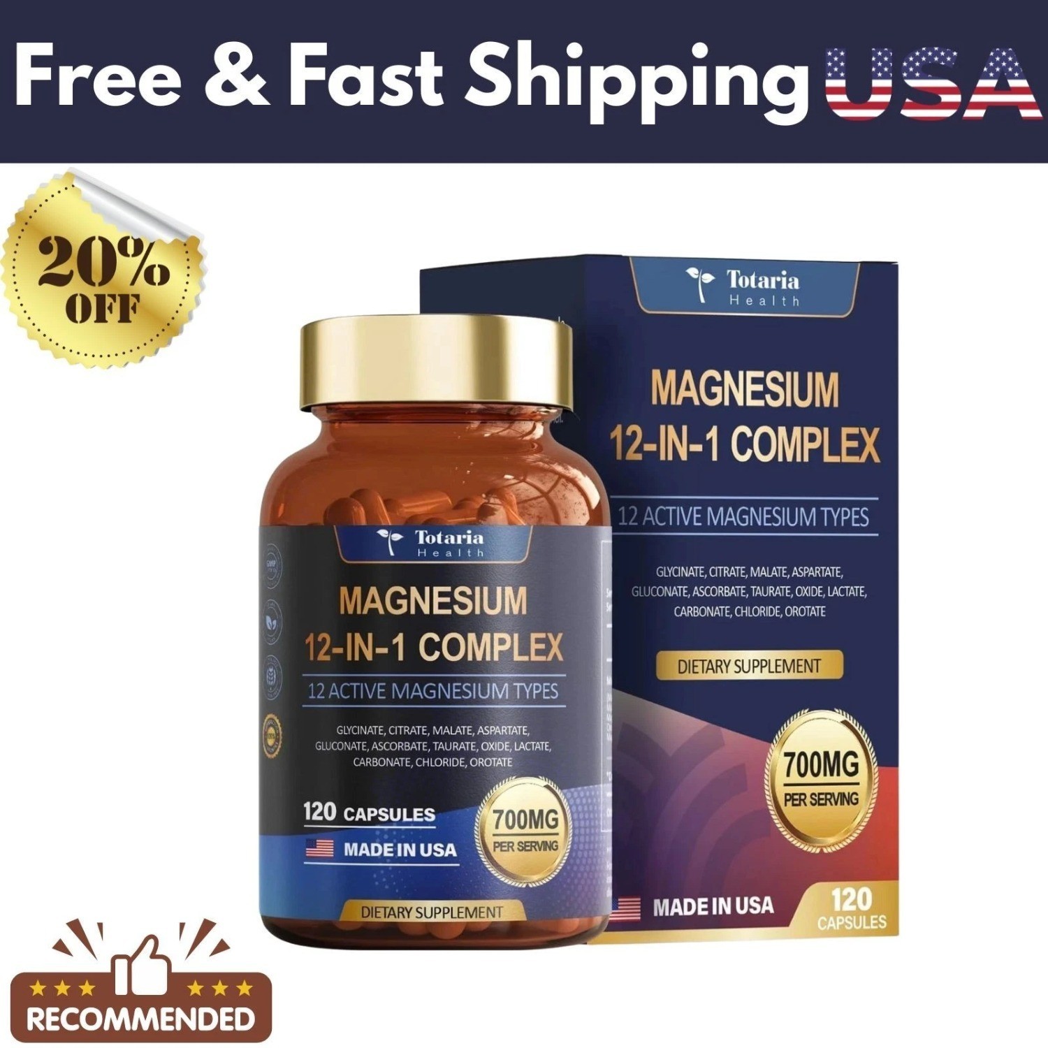 LUXRY NEW Magnesium Complex 700mg 12 in 1 Magnesium Supplement with 120 Counts