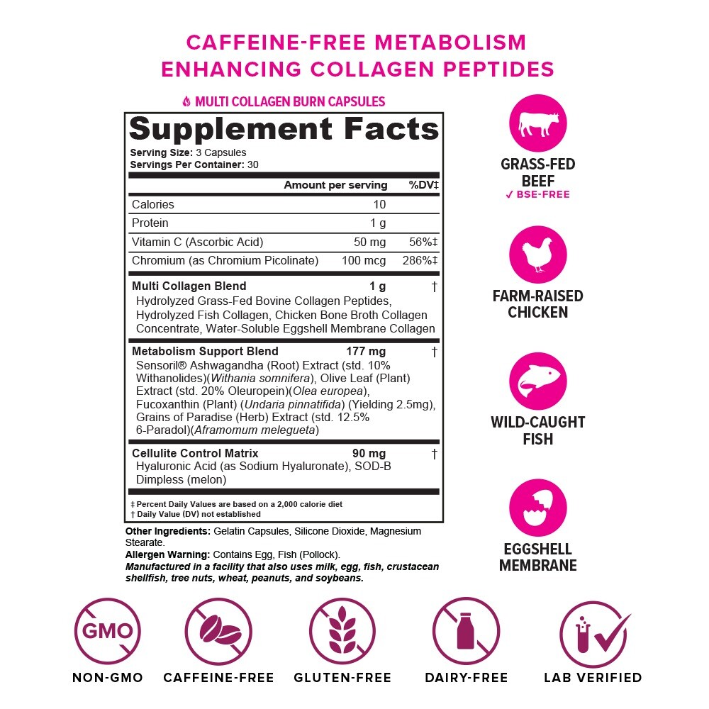 Multi Collagen Burn Capsules for Weight Loss – Hydrolyzed Collagen Peptides