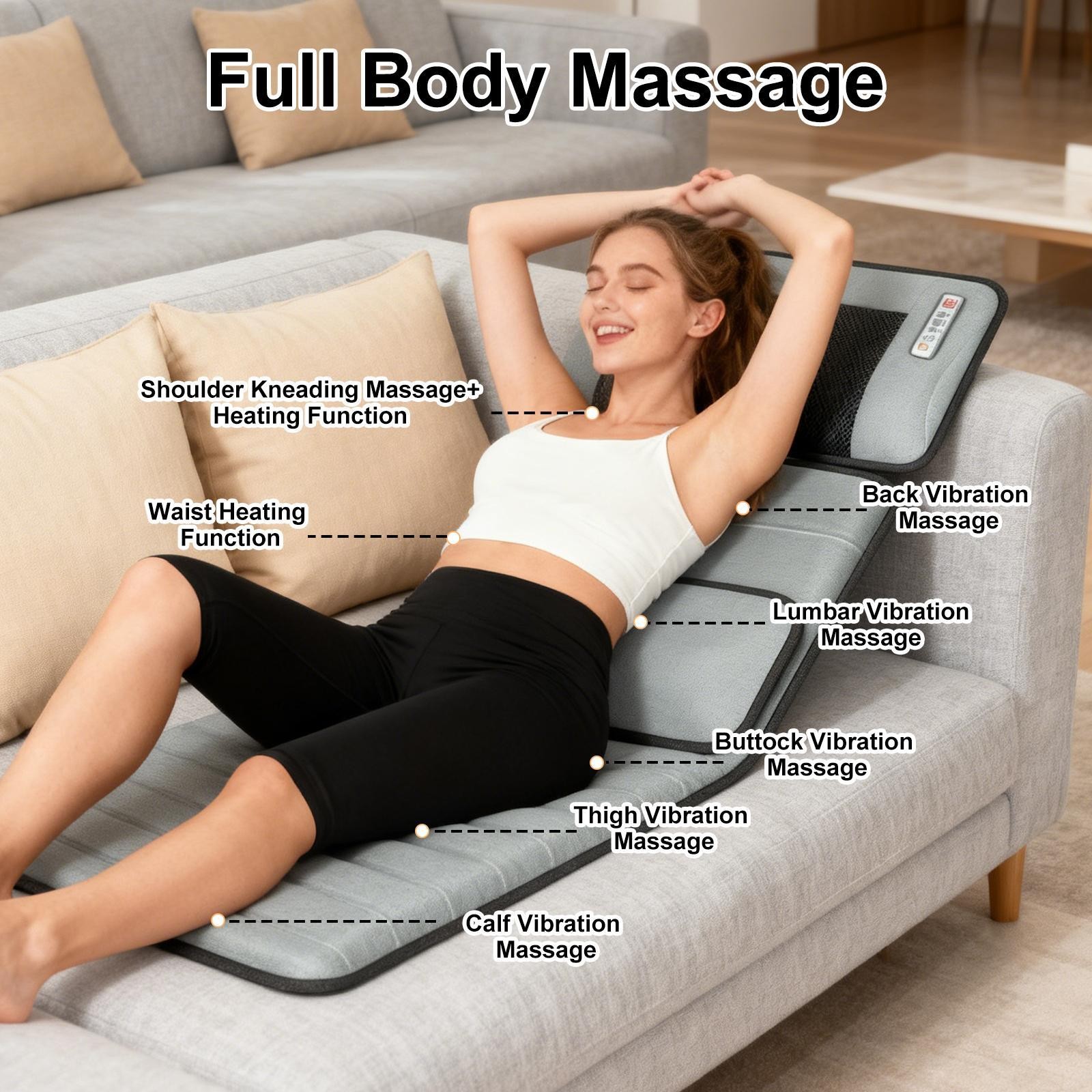 Full Body Electric Massage Mat For Bed W/ Shiatsu Heated Neck Massager For Home