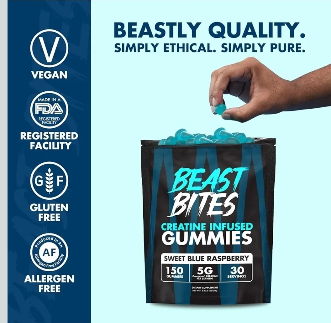 Creatine Gummies 5g, Blue Raspberry, Vegan & Gluten-Free, 150 Ct