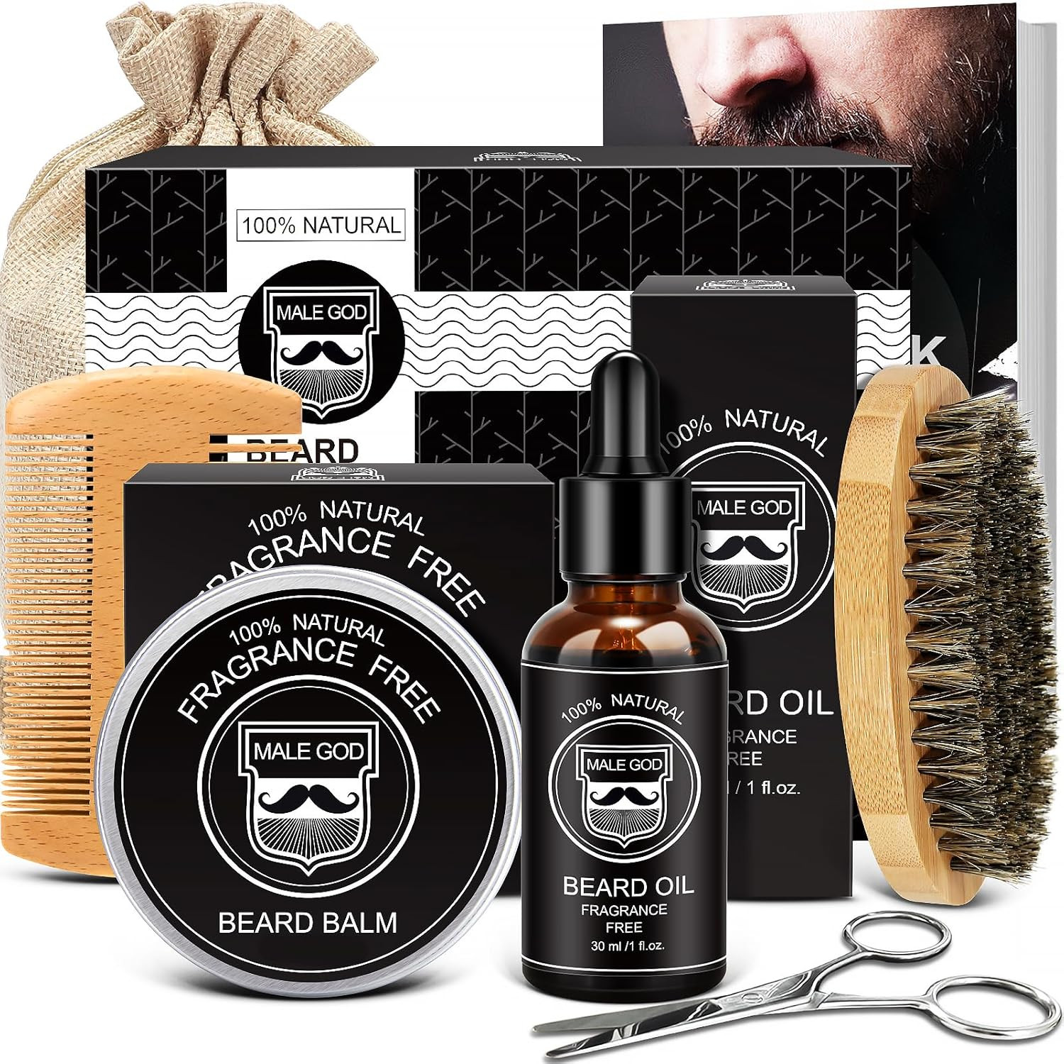 MALE GOD Beard Kit for Men Grooming & Care, Beard Growth Kit W/Natural Ingredien