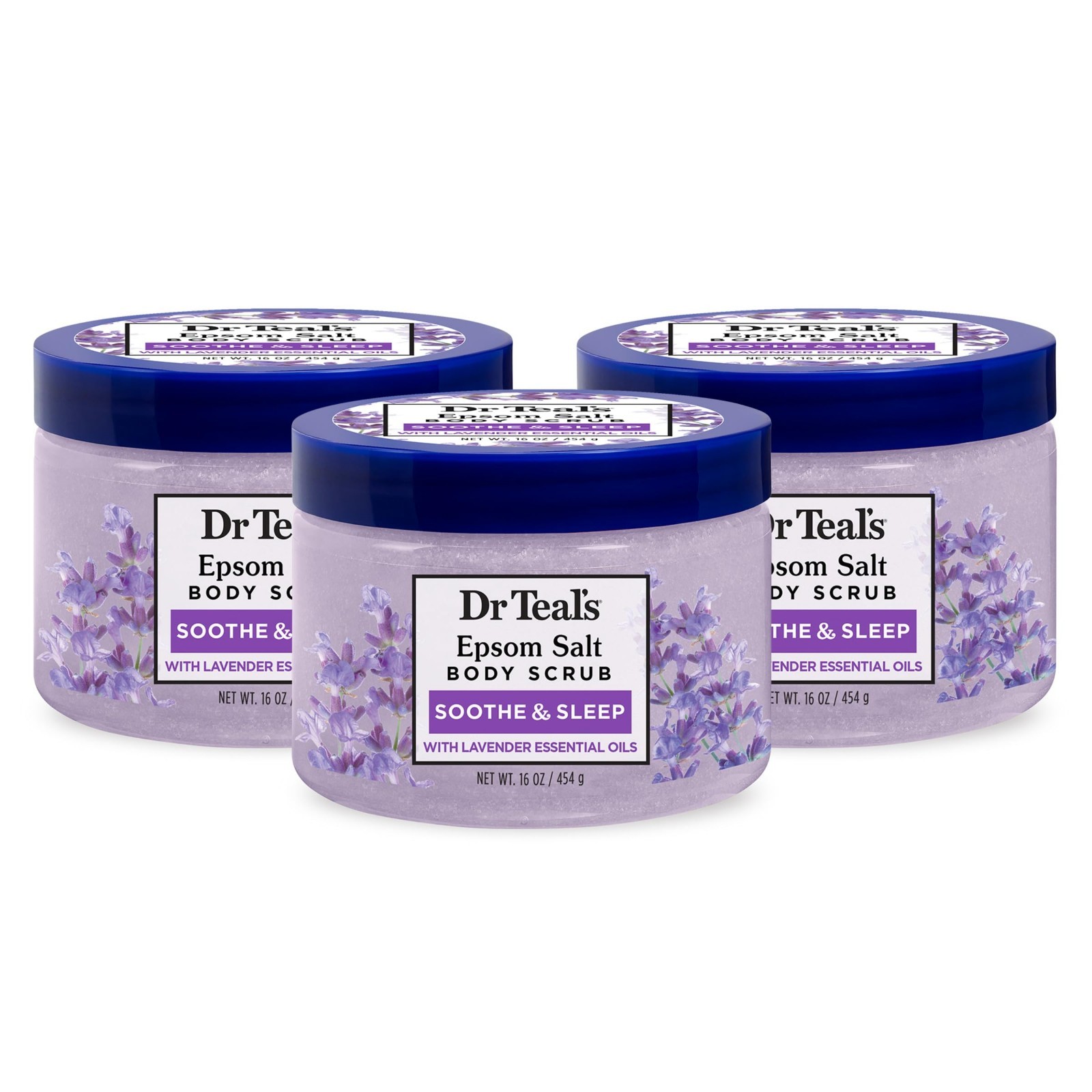 Epsom Salt Body Scrub – Soothe & Sleep with Lavender Essential Oils, 16 oz (3 Pa