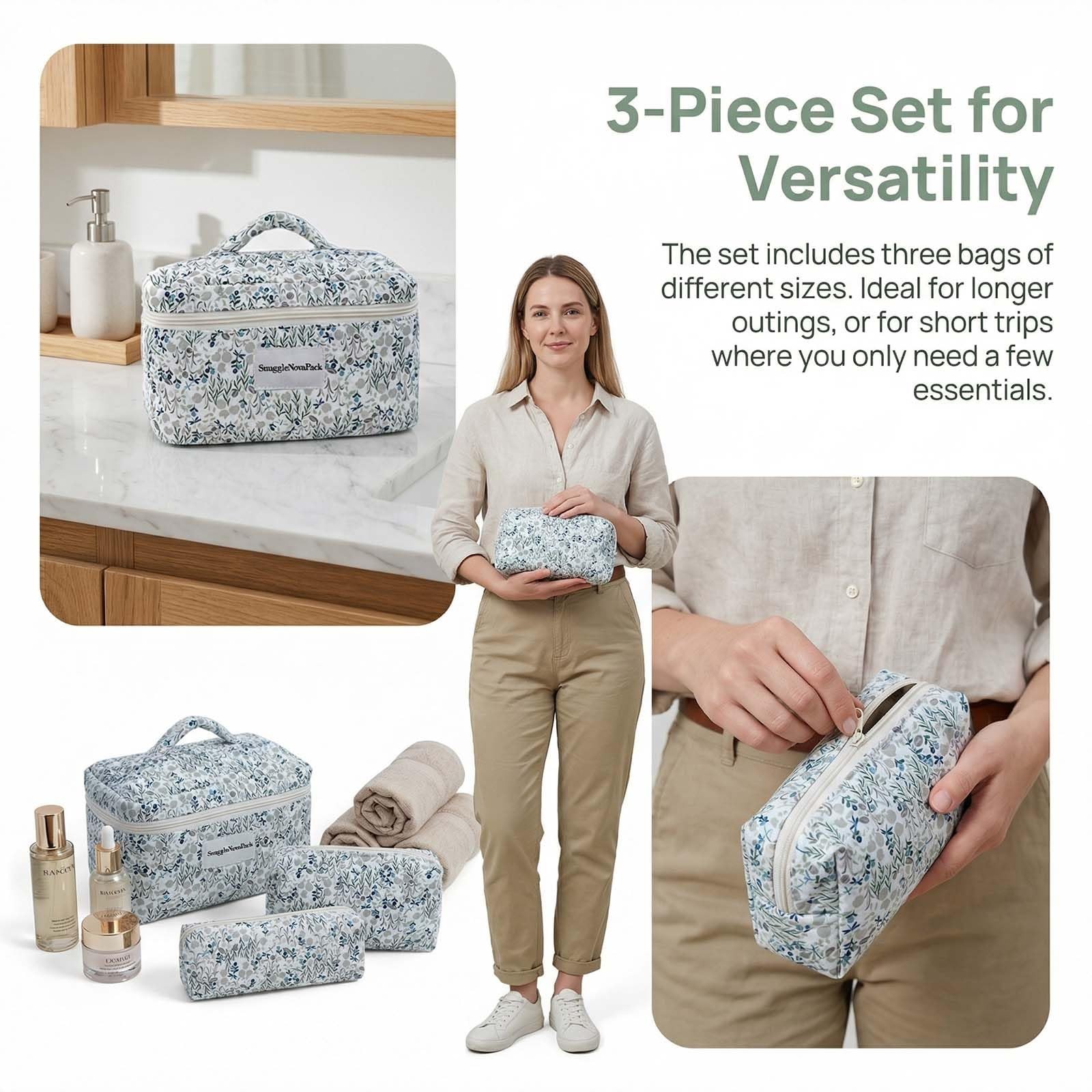 SnuggleNovaPack Water-resistant Cosmetic Bag Blue flower pattern