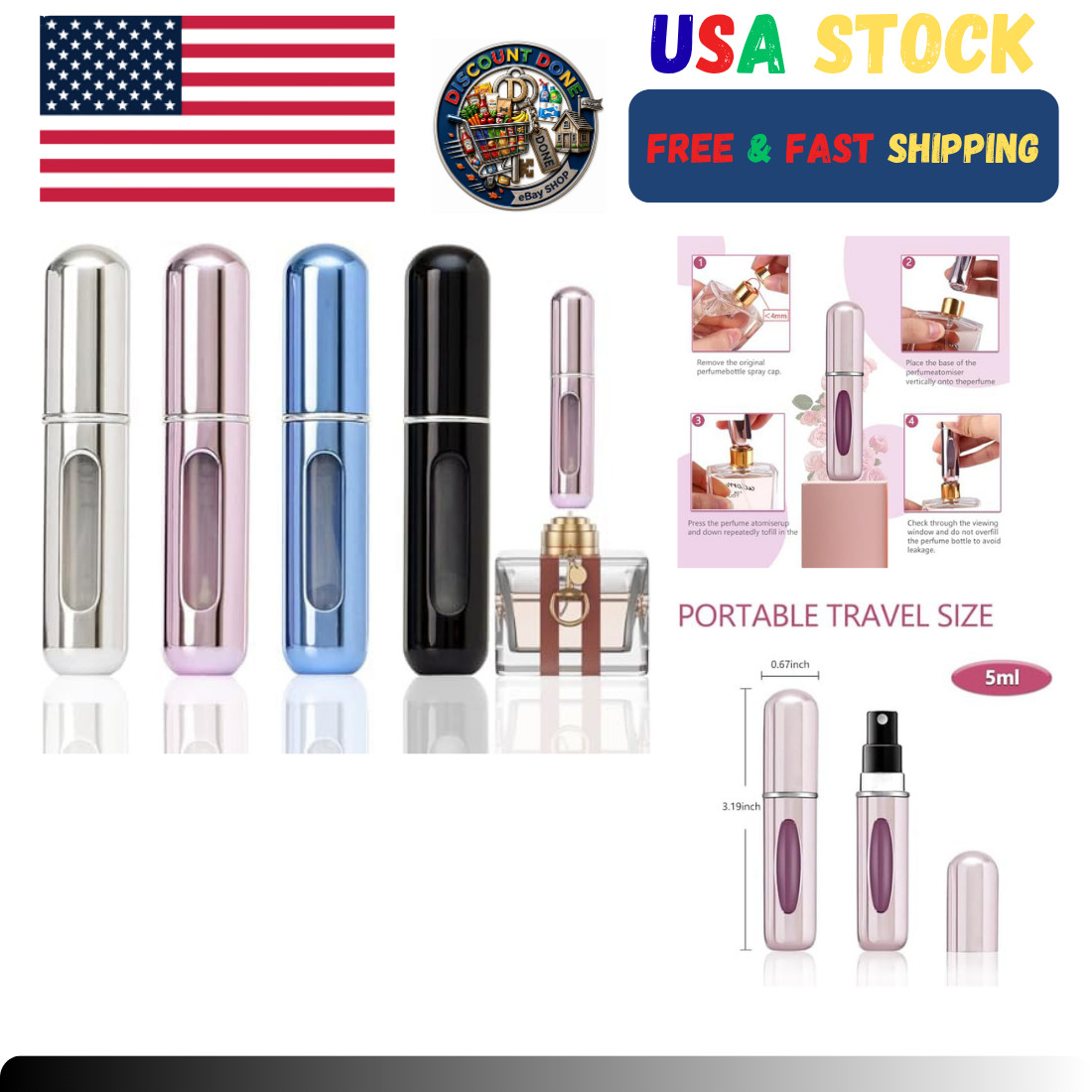 4 Pcs Mini Perfume Atomizer Refillable Bottle, 5ml Portable Bottom Fill Scent…