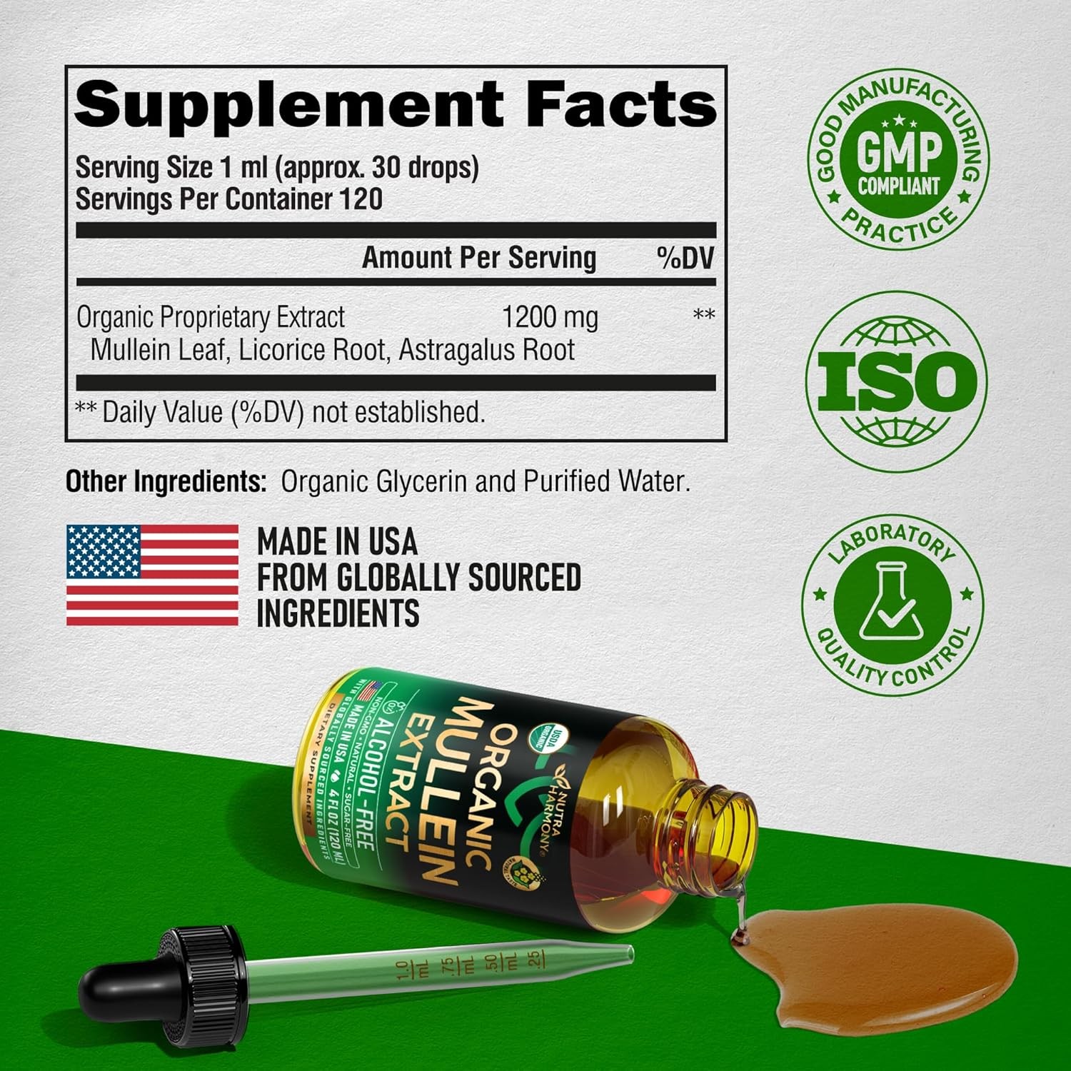 Mullein Drops for Lungs – USDA Organic Liquid – Mullein Leaf Extract Supplement